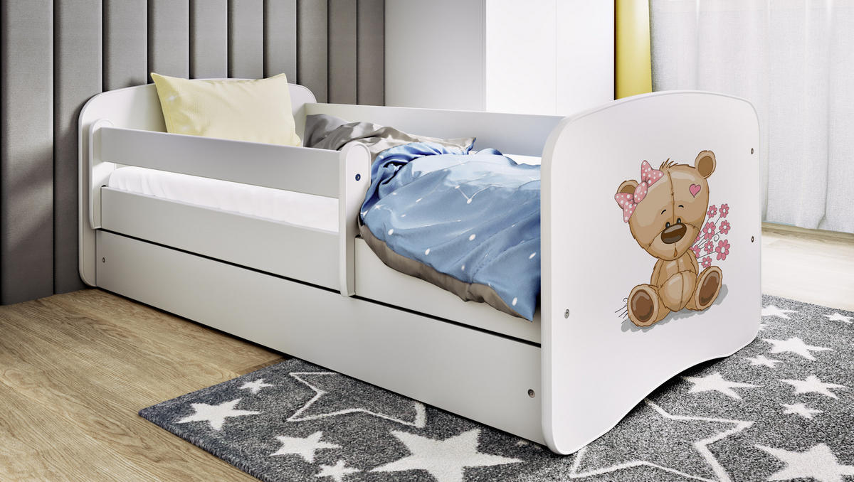 KINDERBETT Teddybärblumen mit Schublade und Matratze 160/80 - Weiß, Holzwerkstoff (80/160cm) - RAUMHIRSCH FURNITURE