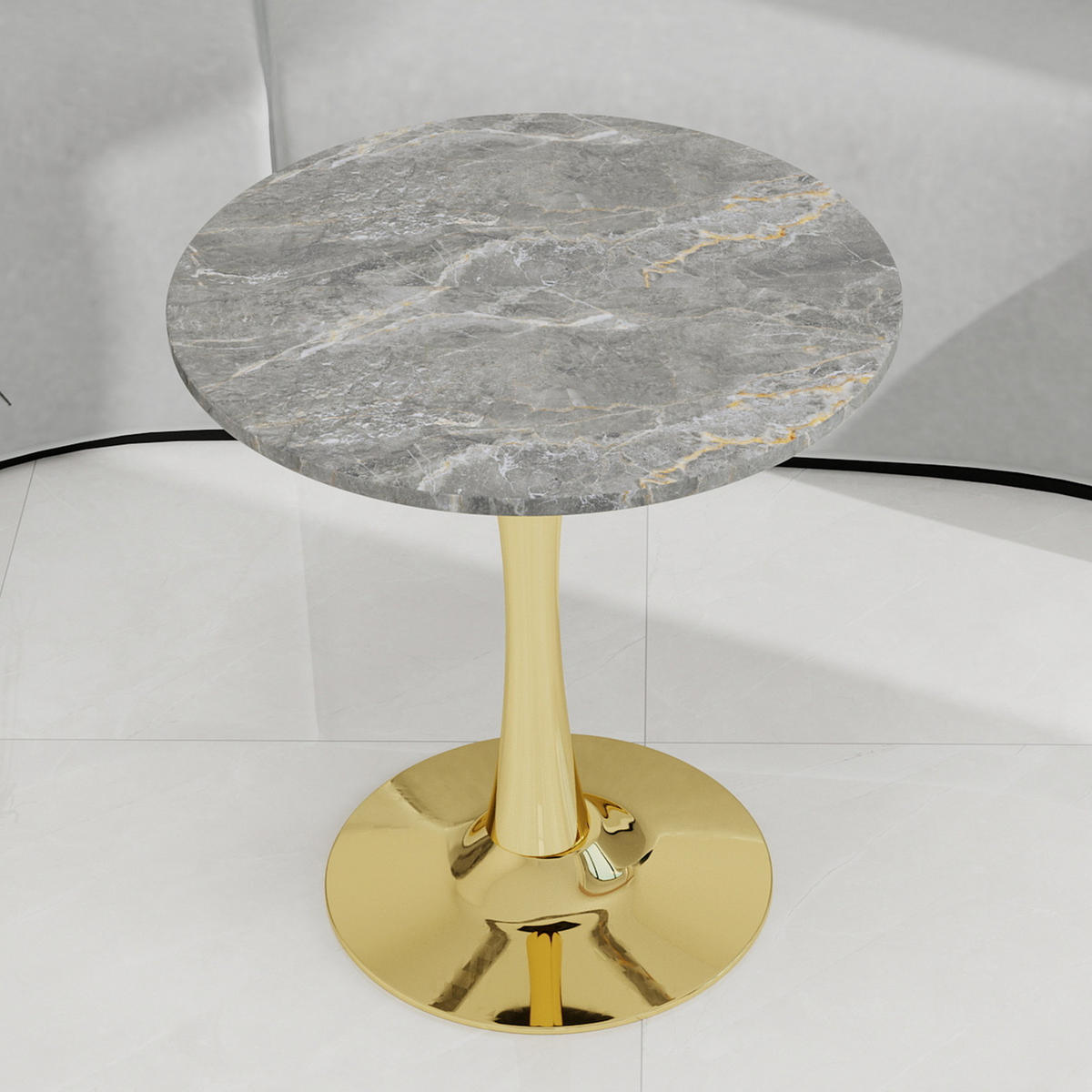 COUCHTISCH Rund 70/70/72 cm Gold aus Kunstmarmor mit hoher Gestelloptik - Goldfarben, Stein (70/70/72cm) - OKWISH