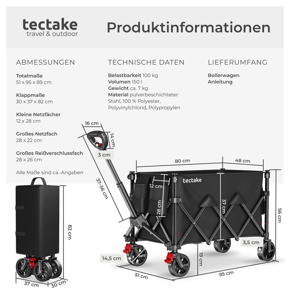 BOLLERWAGEN Rollrider, inklusive Einlegeboden, Belastbarkeit 100 kg, schwarz - Schwarz, Kunststoff (51/89/95cm) - tectake