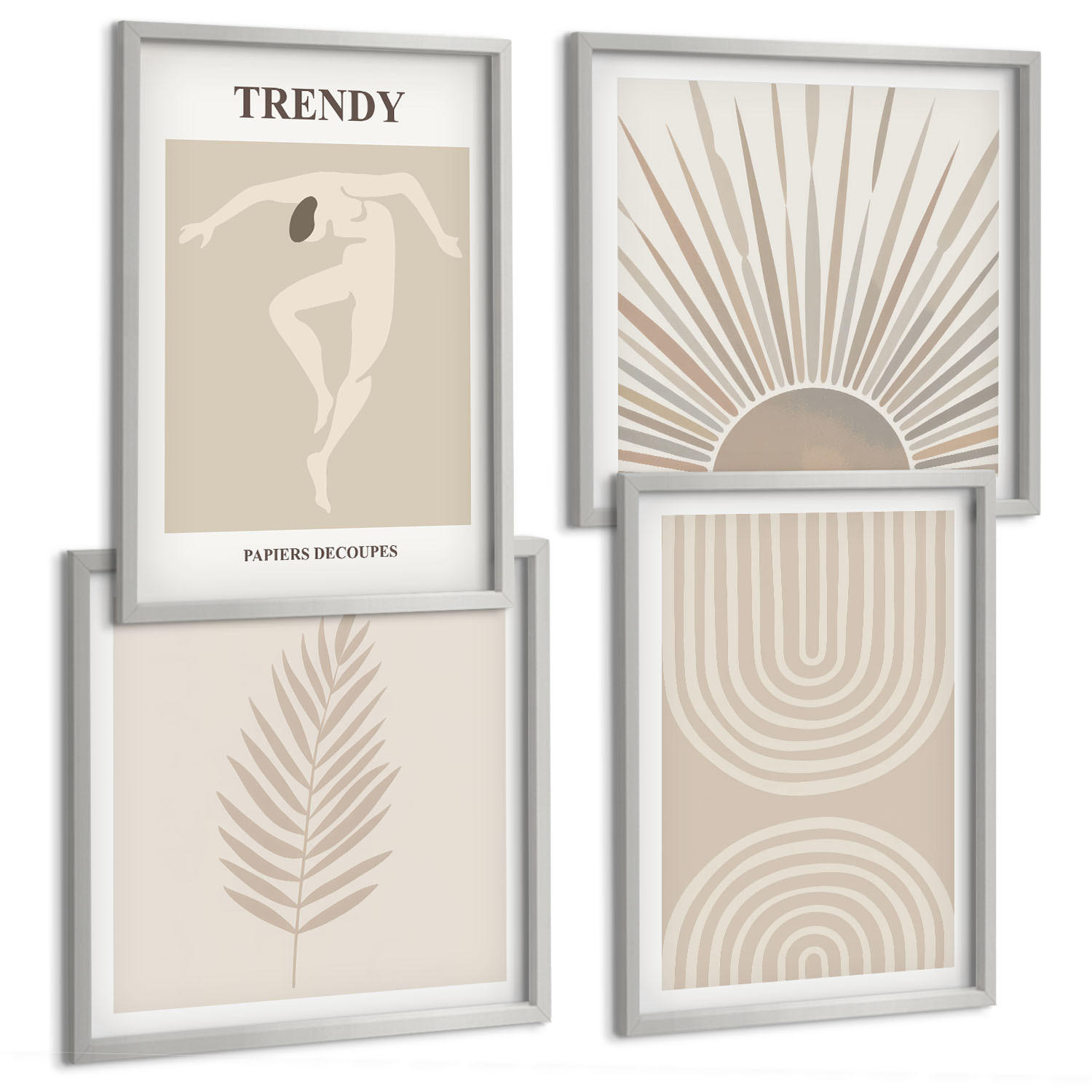 BILDER SET 4er Set - 50x50 cm & 40x60 cm Silberner Rahmen - Abstrakte Poster im Boho-Stil in Pastellfarben - Silberfarben, Kunststoff (50/50cm) - TULUP