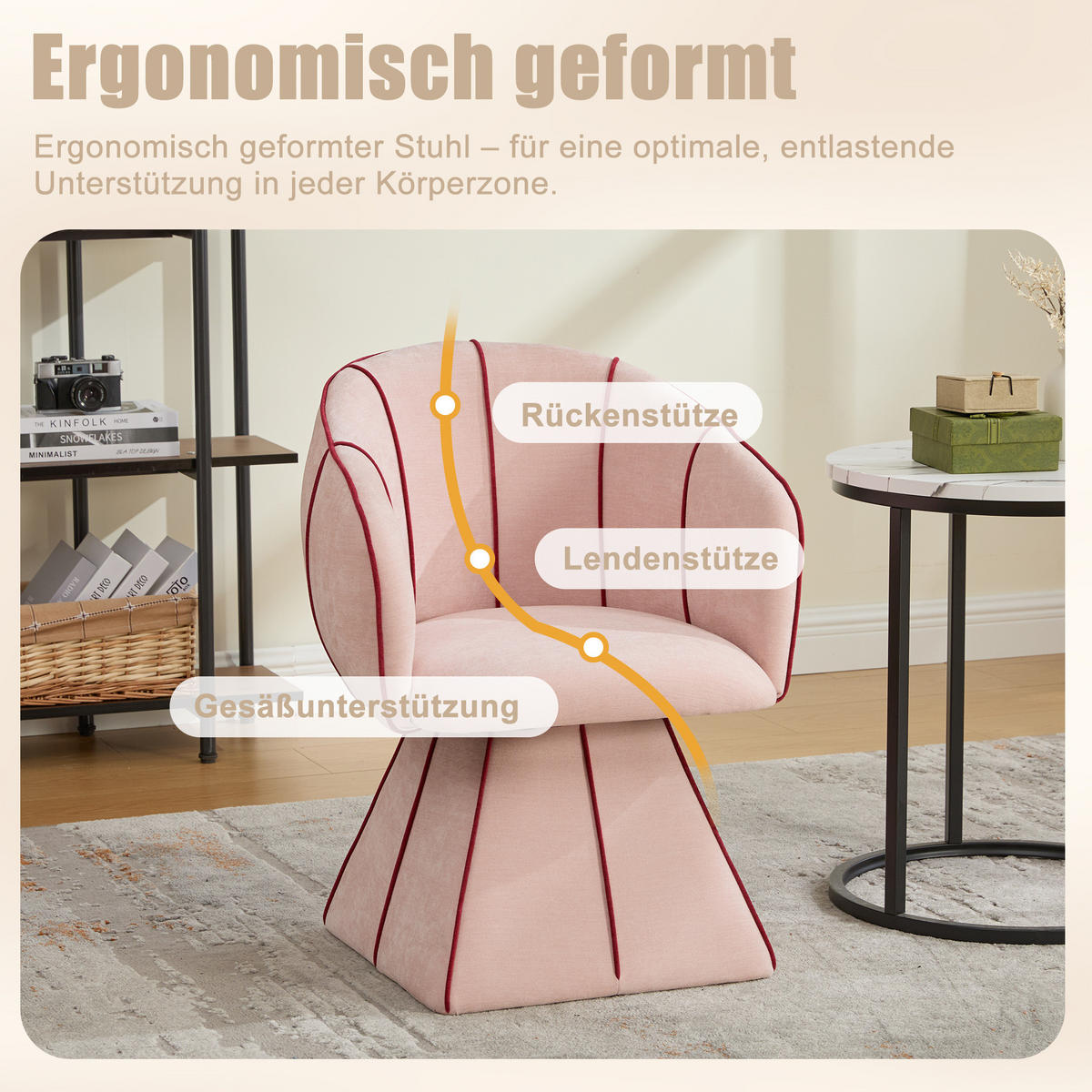SESSEL 56/54/74,5 cm rosa aus Chenille mit 360°-Drehfunktion - Pink, Textil (54/74.5/56cm) - OKWISH