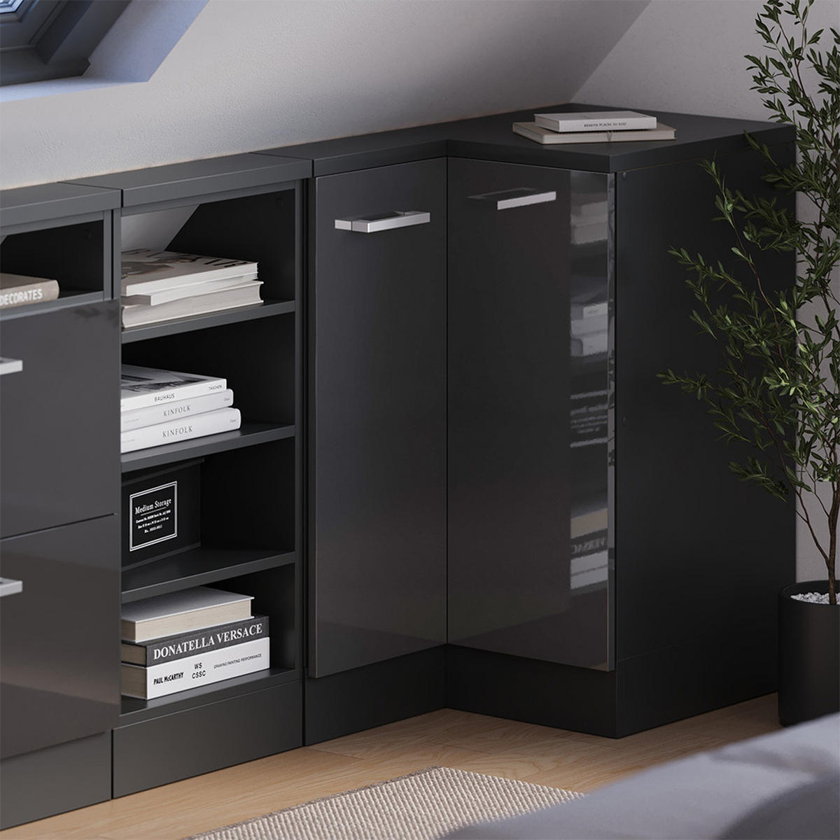 DACHSCHRÄGENSCHRANK ECKSCHRANK Rion Anthrazit Hochglanz/Anthrazit mit 1 Tür - Anthrazit, Holzwerkstoff (75.6/81.6/75.6cm) - Vicco