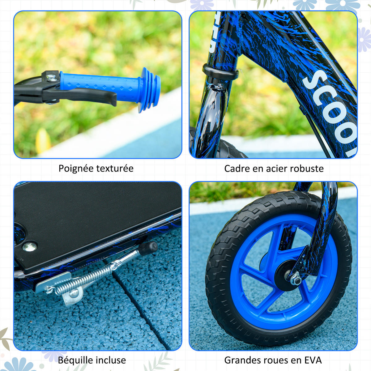 KINDERSCOOTER DE-16947 grandes roues 5 niveaux réglable Bleu - Blau, Metall (118/52/88cm) - ComfortXL