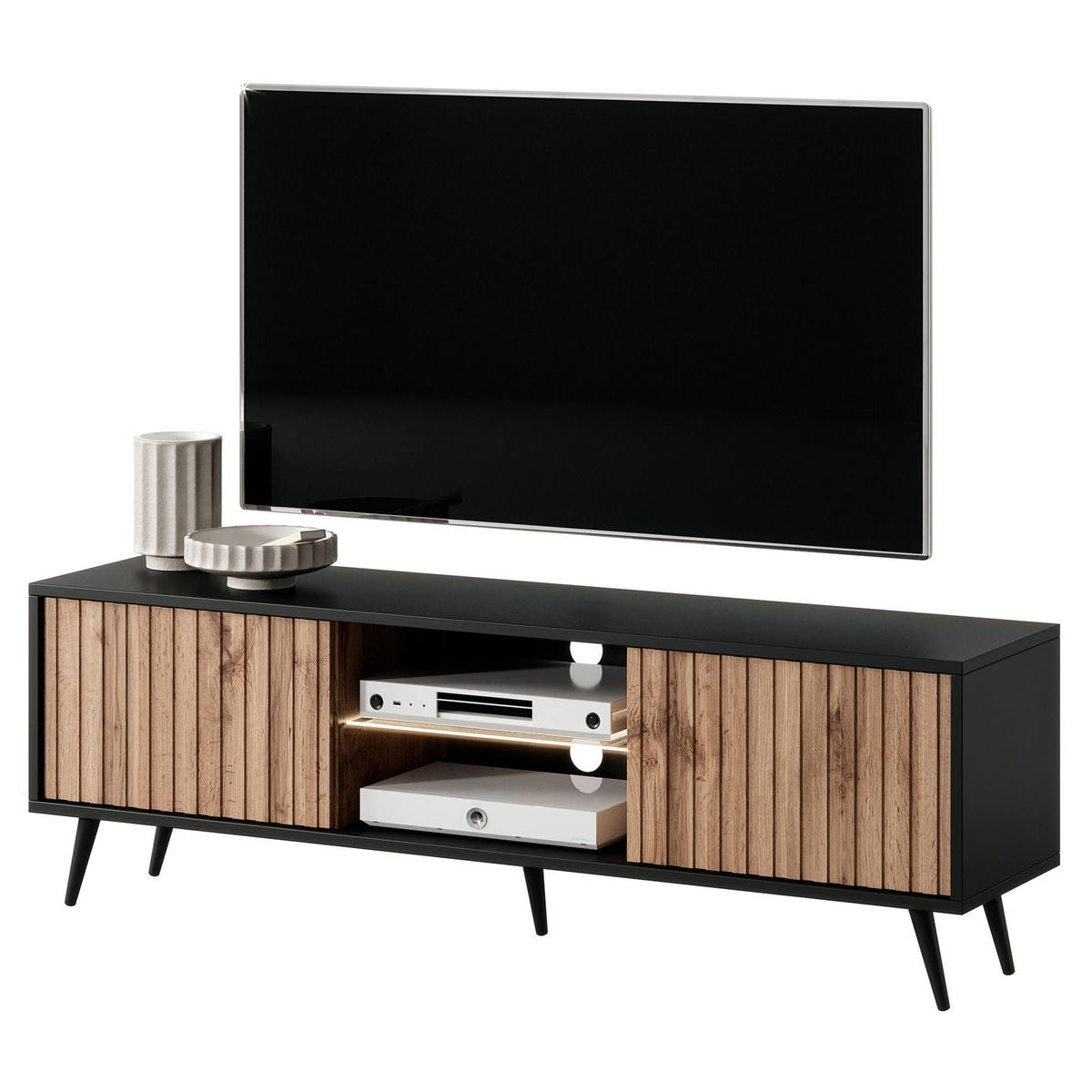 TV-LOWBOARD Bello Schwarz / Eiche 135/43/32 cm - Schwarz, Holzwerkstoff/Metall (135/43/31.6cm) - Selsey
