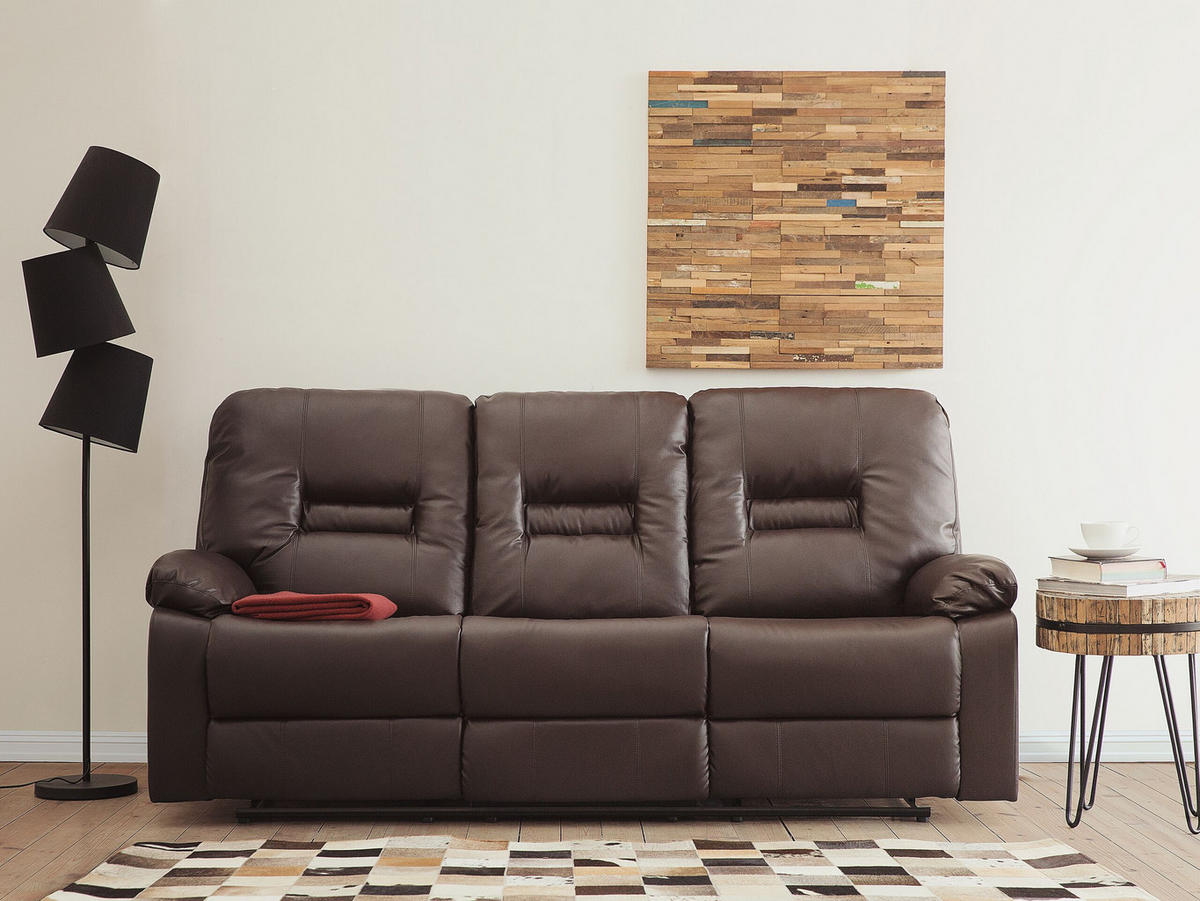 3-SITZER-SOFA Kunstleder Braun Bergen - Dunkelbraun, Kunststoff/Textil (204/101/73cm) - Beliani