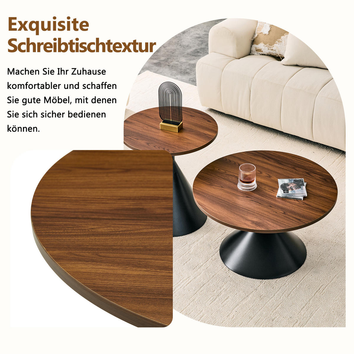 COUCHTISCH-SET aus Melamin und Stahl 70x70x40 cm Walnussoptik/Schwarz, 2-teilig - Walnussfarben, Metall (70/70/40cm) - IVMEU