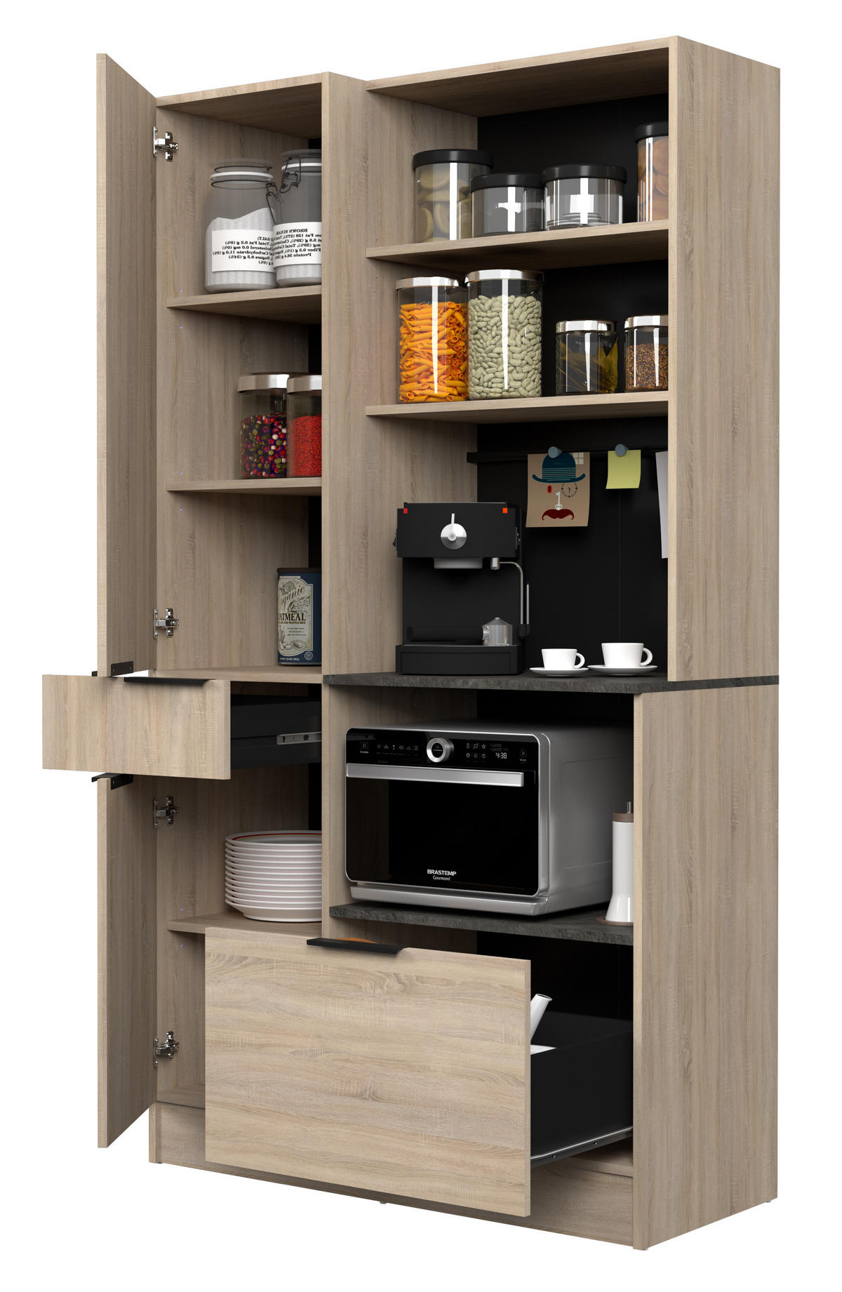 KÜCHENMÖBEL Fumay 1 in Eiche und Beton Optik 2teilig Küchenbuffet mit Beistellschrank - Braun, Holzwerkstoff (80/200/120cm)