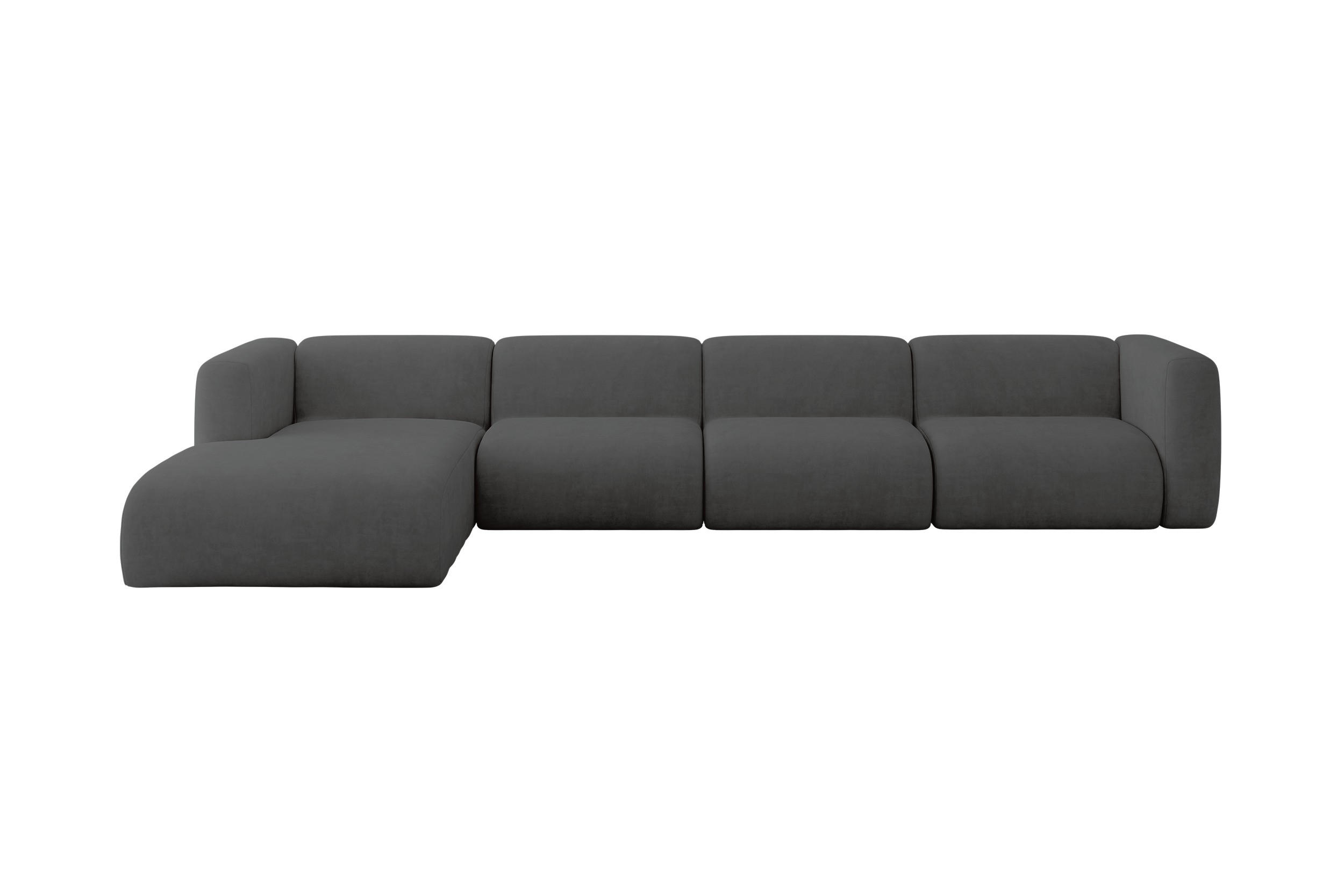 ROHOVÁ SEDAČKA S LEVOU OTOMANOU MIRA-L3 409x179x70 Tmavě šedá Velur - černá/tmavě šedá, kompozitní dřevo/textil (409/179cm) - ALTDECOR