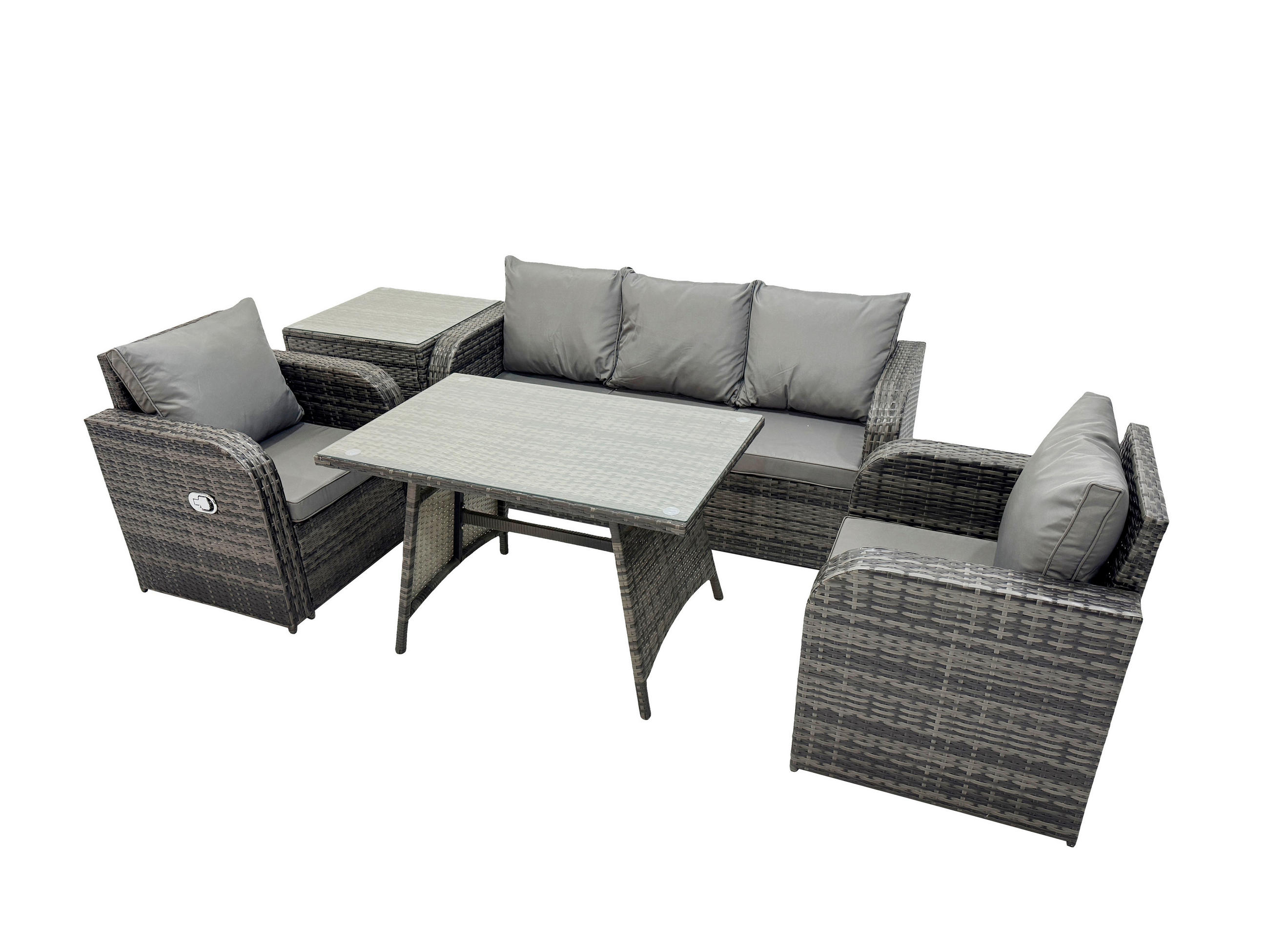 GARTENMÖBEL SET mit COUCHTISCH Polyrattan Dunkelgrau 5-Sitzer - Dunkelgrau/Grau, Glas/Kunststoff - Fimous
