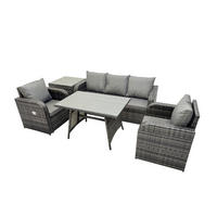 GARTENMÖBEL SET mit COUCHTISCH Polyrattan Dunkelgrau 5-Sitzer - Dunkelgrau/Grau, Glas/Kunststoff - Fimous