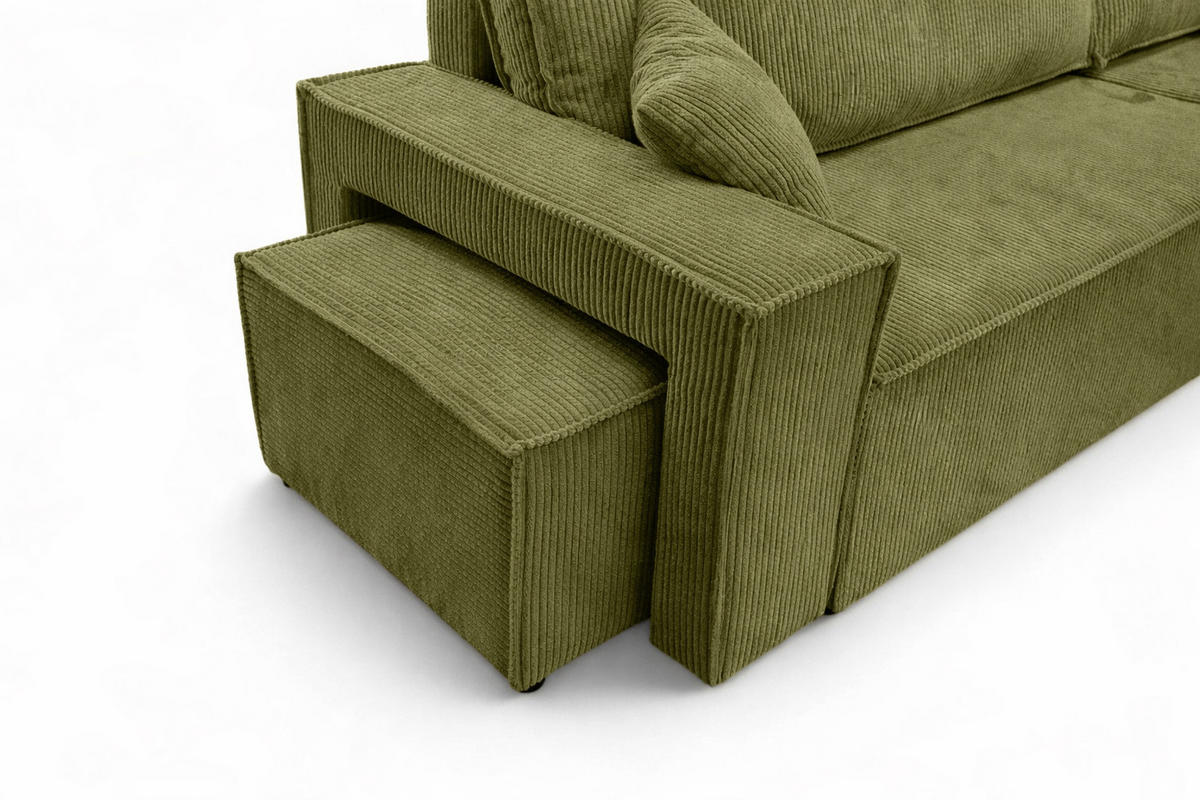 ECKSOFA Mit Schlaffunktion Und Pouf, Cordstoff Poso, Olive, Rechts, Best L Mit Pouf - Olivgrün, Holz (244/145cm) - Kaiser Möbel