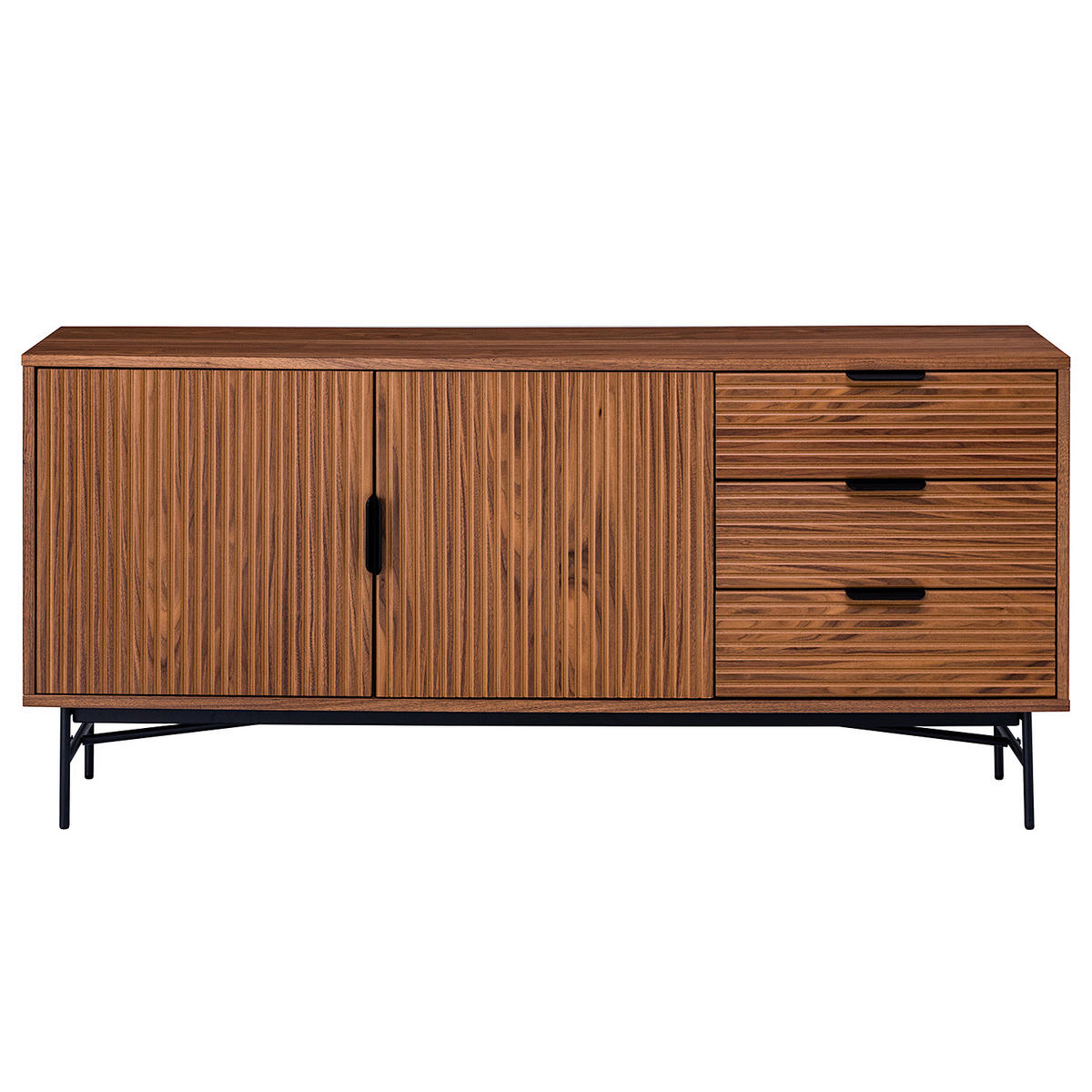 SIDEBOARD - MDF / Metall - Walnussfarben/Schwarz, Holzwerkstoff/Metall (160/75/40cm) - home24