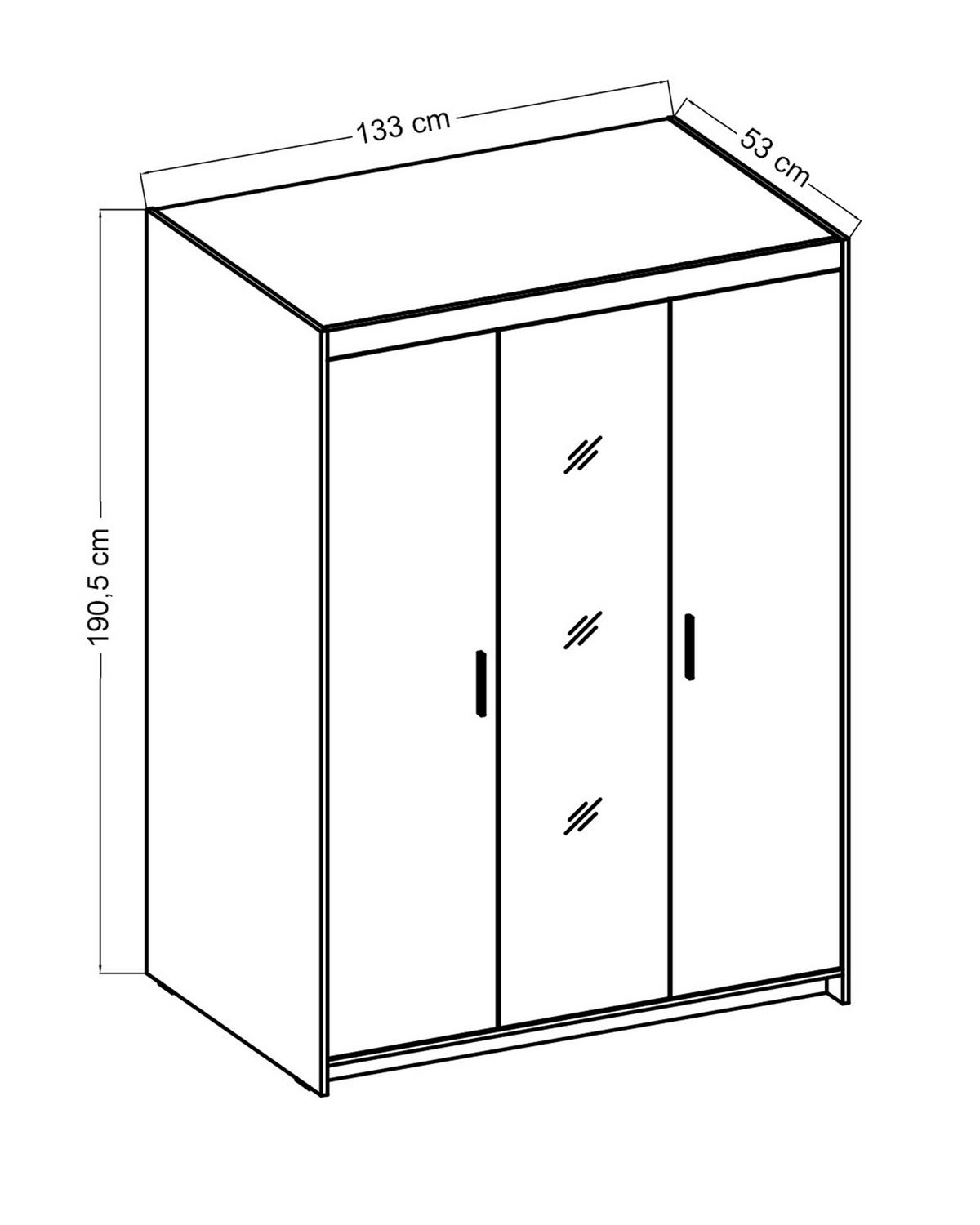 KLEIDERSCHRANK Storicos Sonoma Eiche 133/190,5/53 cm - Modern mit Spiegel 3-türig - Beige, Holzwerkstoff/Kunststoff (133/190.6/53cm) - AX Living