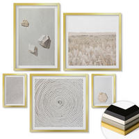 WANDBILDER 5er Set - 50x50 cm & 20x30 cm & 40x60 cm Goldrahmen - Leichte Boho-Sandtexturen - Goldfarben, Kunststoff (40/60cm) - ArtPrintCave