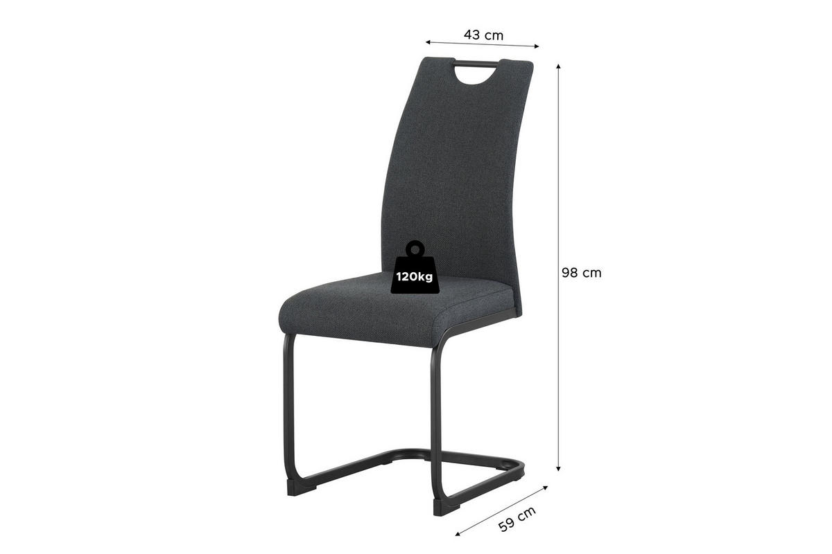 SCHWINGER-STUHL 2er Set Kairo Stühle in Anthrazit - gemütliches Design - B/H/T: 43x98x59 cm - Anthrazit, Textil (59/98/43cm)