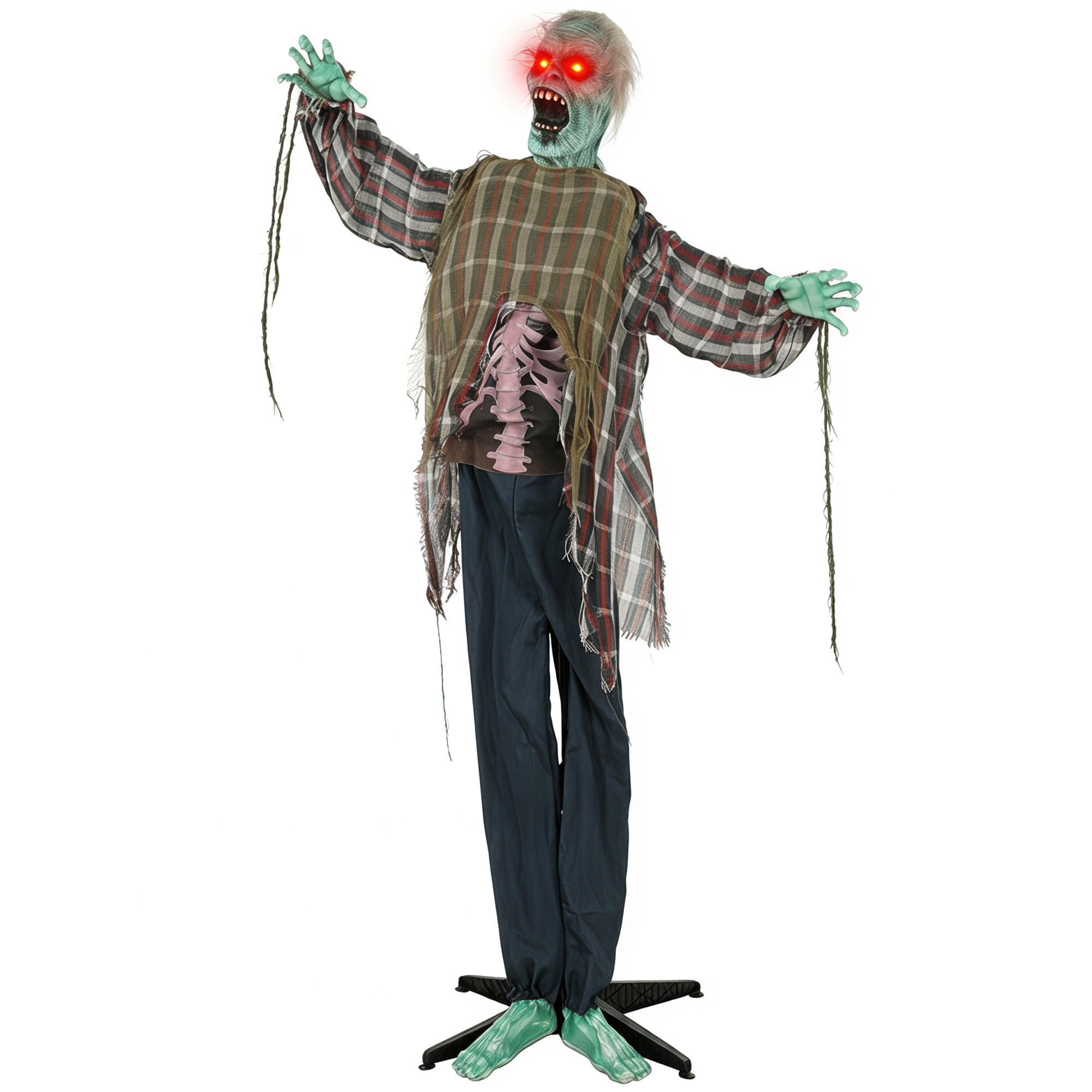 HALLOWEEN-ZOMBIE DE-42111 170 cm animiert mit LED und Sound Grün Rot Blau - Rot, Metall (60/170/18cm) - ComfortXL