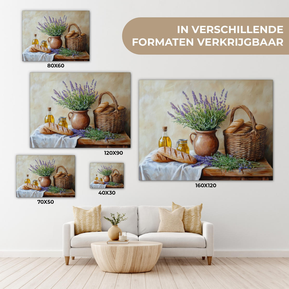 LEINWANDBILD Lavendel - Brot - Stilleben Wandbild 40x30 cm - Flieder, Textil (40/30cm) - MuchoWow