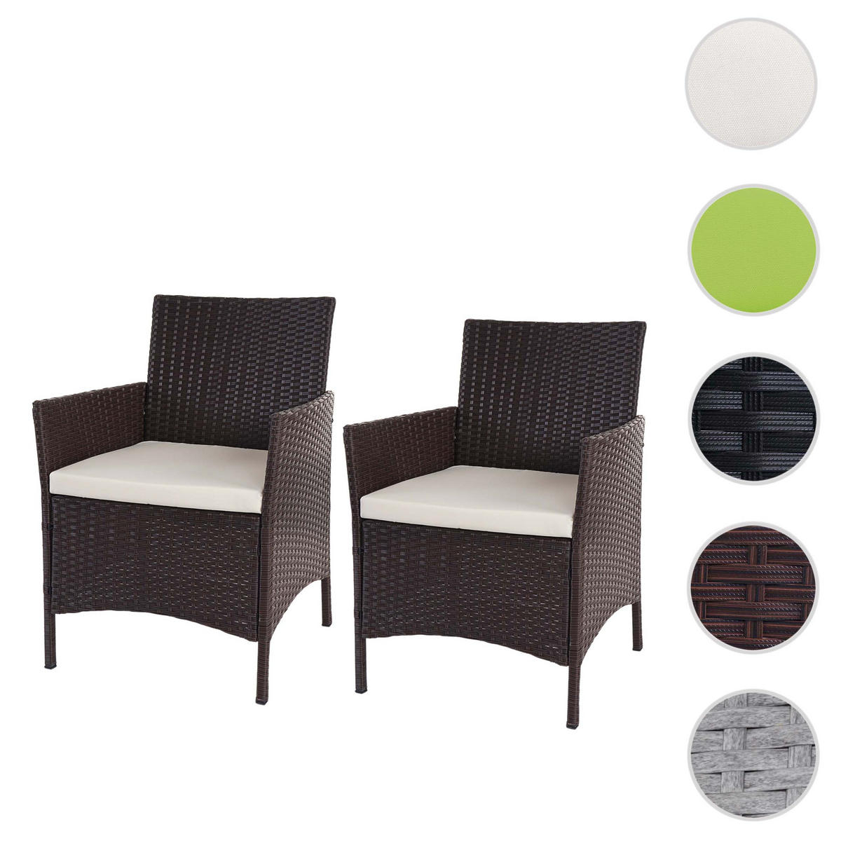 POLY-RATTAN SESSEL HALDEN Braun, Cremeweiß 2er-Set - Braun/Weiß, Kunststoff (59/83/60cm) - MCW