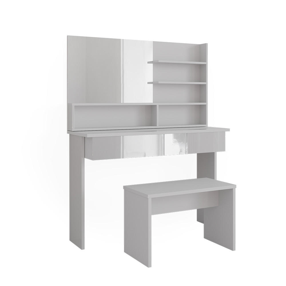 SCHMINKTISCH Azur Weiß 120 cm mit Bank - Weiß Hochglanz/Weiß, Holzwerkstoff (120/83.5/40cm) - Vicco