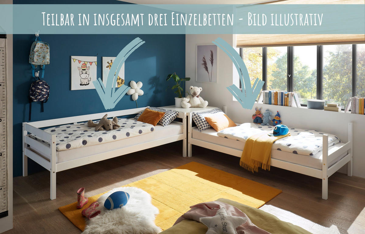 ETAGENBETT Joel mit zwei Schubladen - Weiß, Holz (90/200cm) - Kids Collective