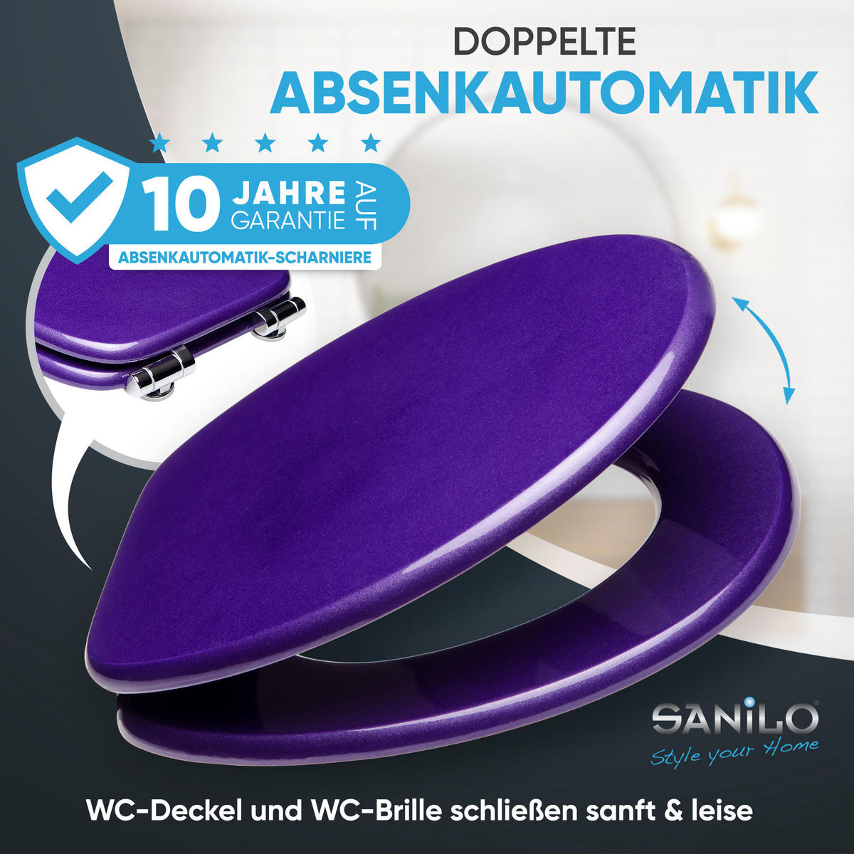 WC-SITZ mit Absenkautomatik Glitzer Lila - Violett, Holzwerkstoff (38/6/47cm) - Sanilo