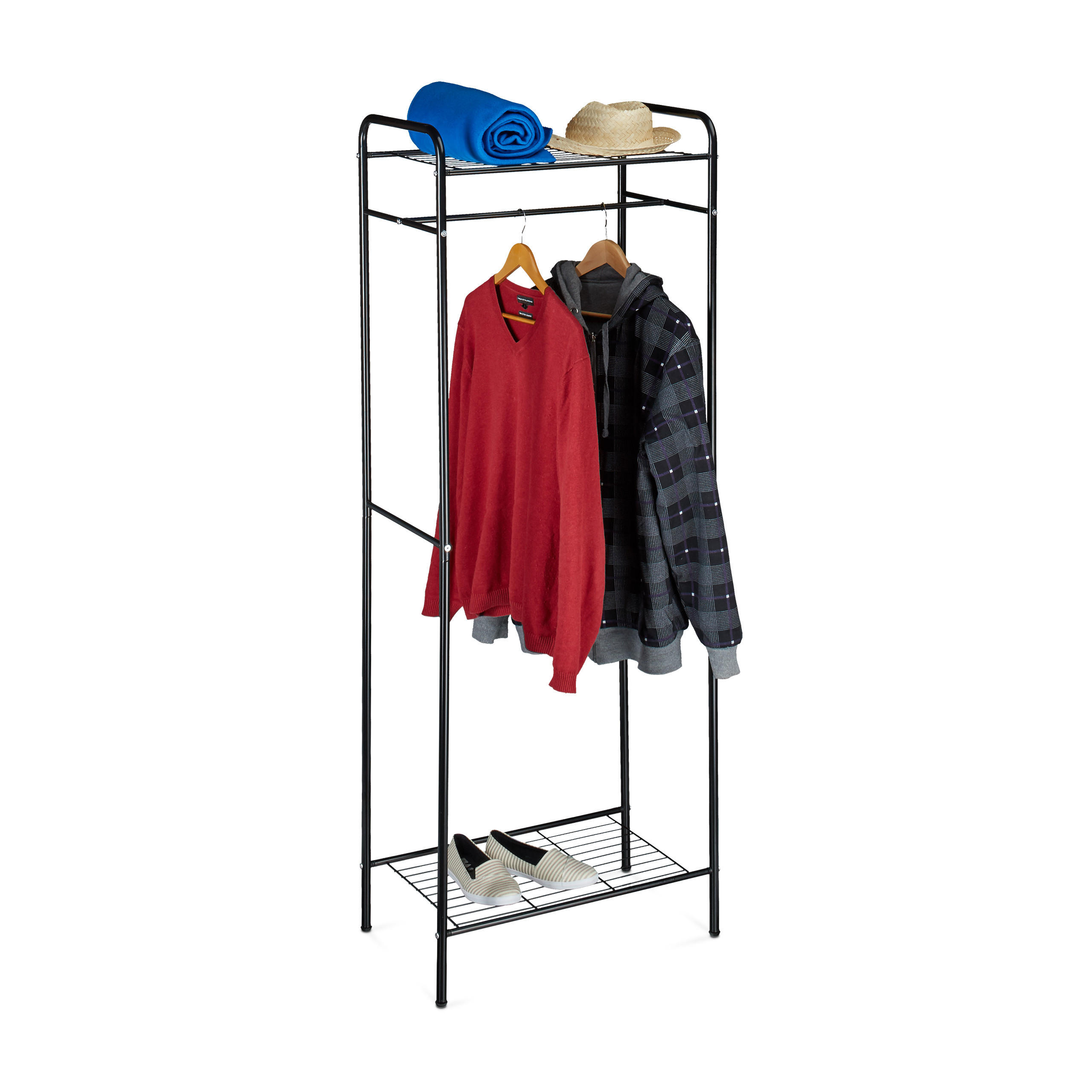 KLÄDSTÄLLNING Svart i metall med 2 hyllor 166 cm 166/60.5/38 cm
