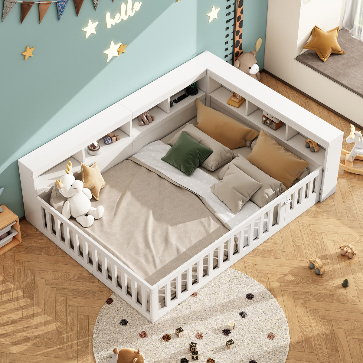 TAGEBETT 140x190cm Weiß Spanplatte Bettseite Staufach Steckdose USB - Weiß, Holz (140/190cm) - FLIEKS