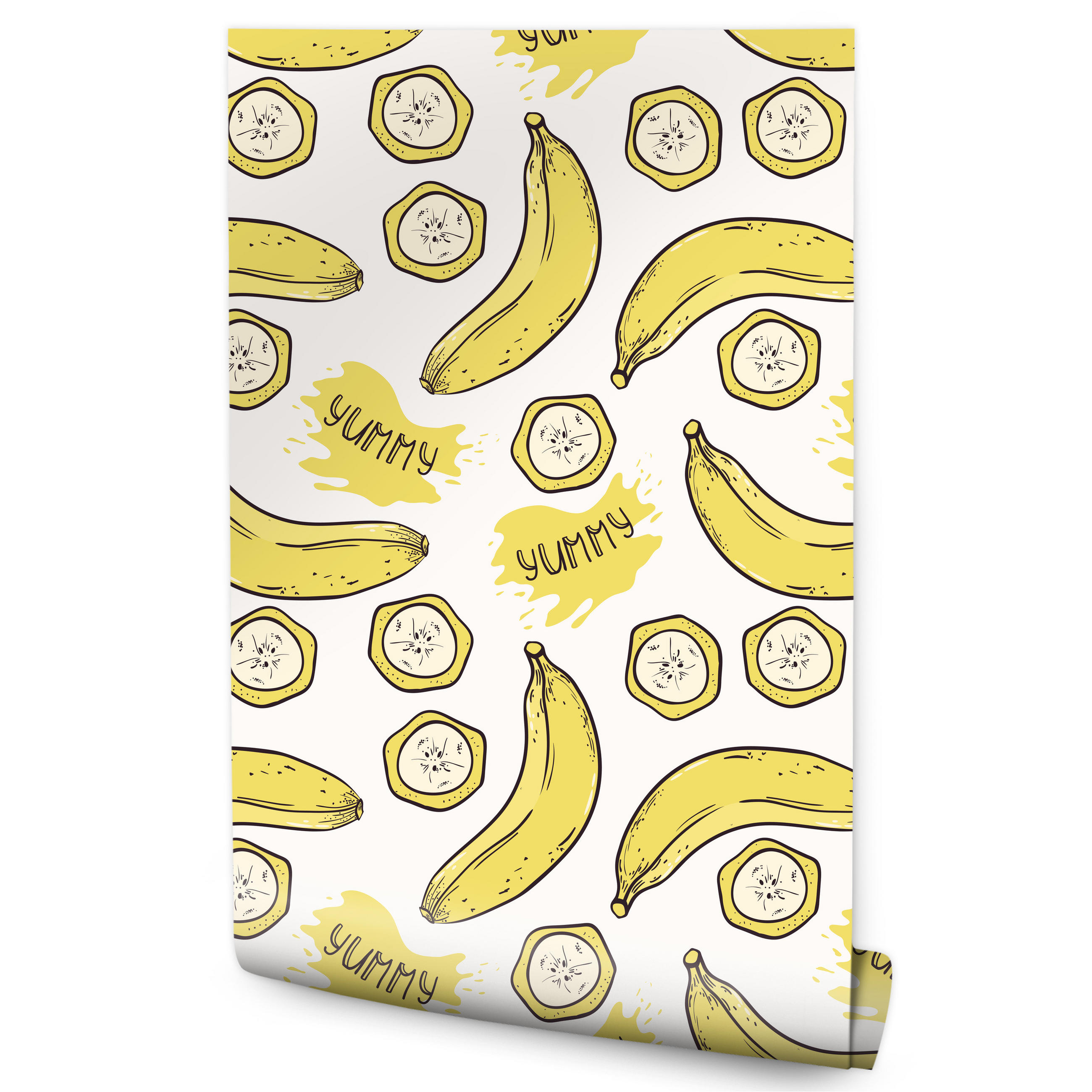 VLIESTAPETE Bananen und Schriftzüge – Gelb, Weiß – 50x1000 cm - Gelb/Weiß, Papier (50/1000cm) - Muralo