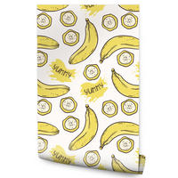 VLIESTAPETE Bananen und Schriftzüge – Gelb, Weiß – 50x1000 cm - Gelb/Weiß, Papier (50/1000cm) - Muralo