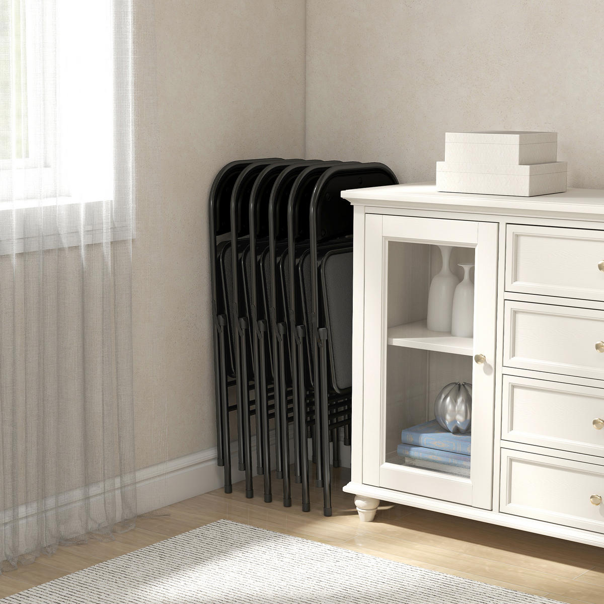 KLAPPSTUHL 6ER-SET aus Kunstleder & Stahl Schwarz - Schwarz, Metall (45/78/46cm) - HOMCOM
