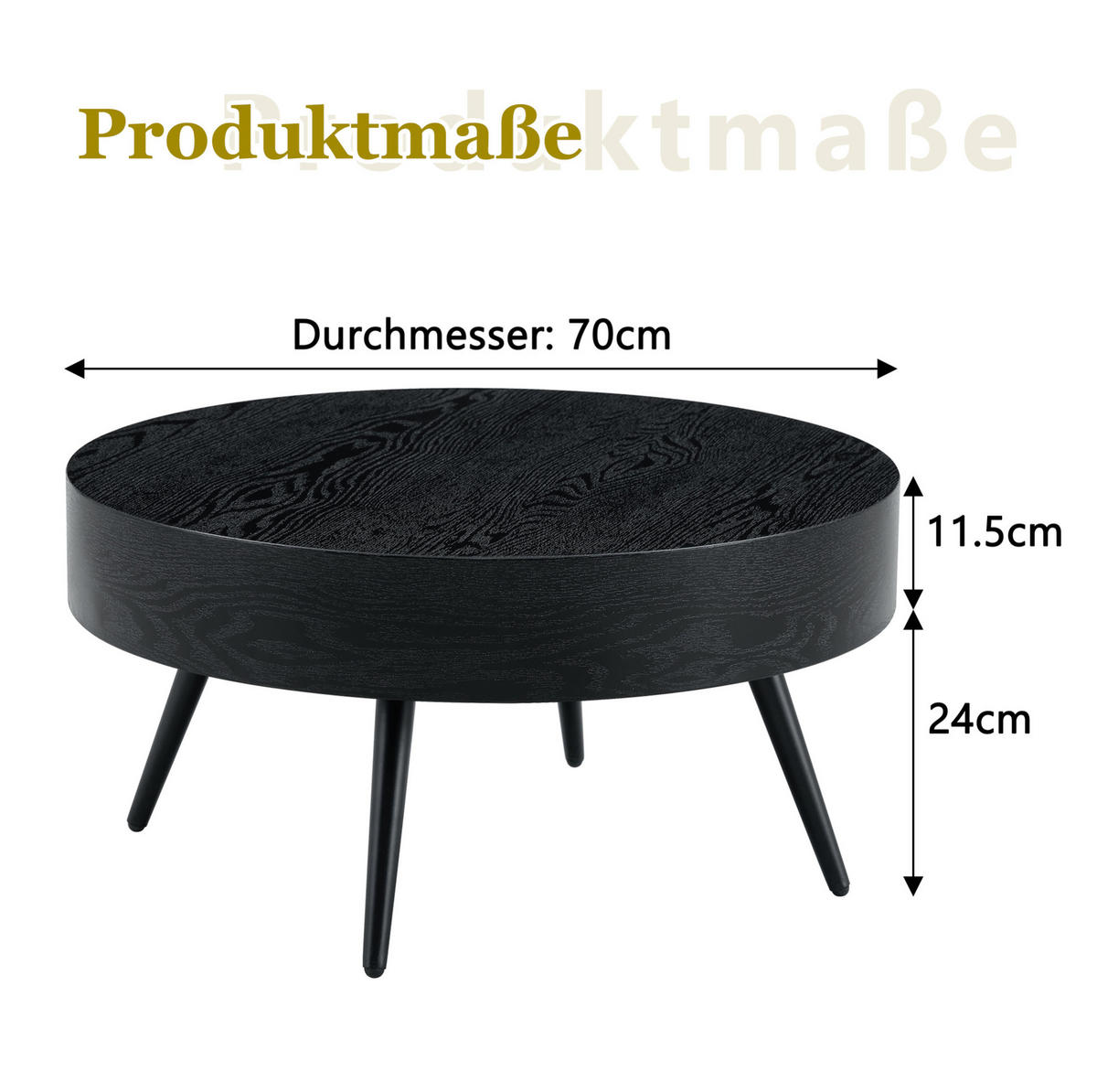 COUCHTISCH 70/70/35,5 cm aus MDF mit Metallgestell, verstellbaren Füßen und schwarzer Holzoptik, Schwarz - Schwarz, Holzwerkstoff (70/70/35.5cm) - Modfu