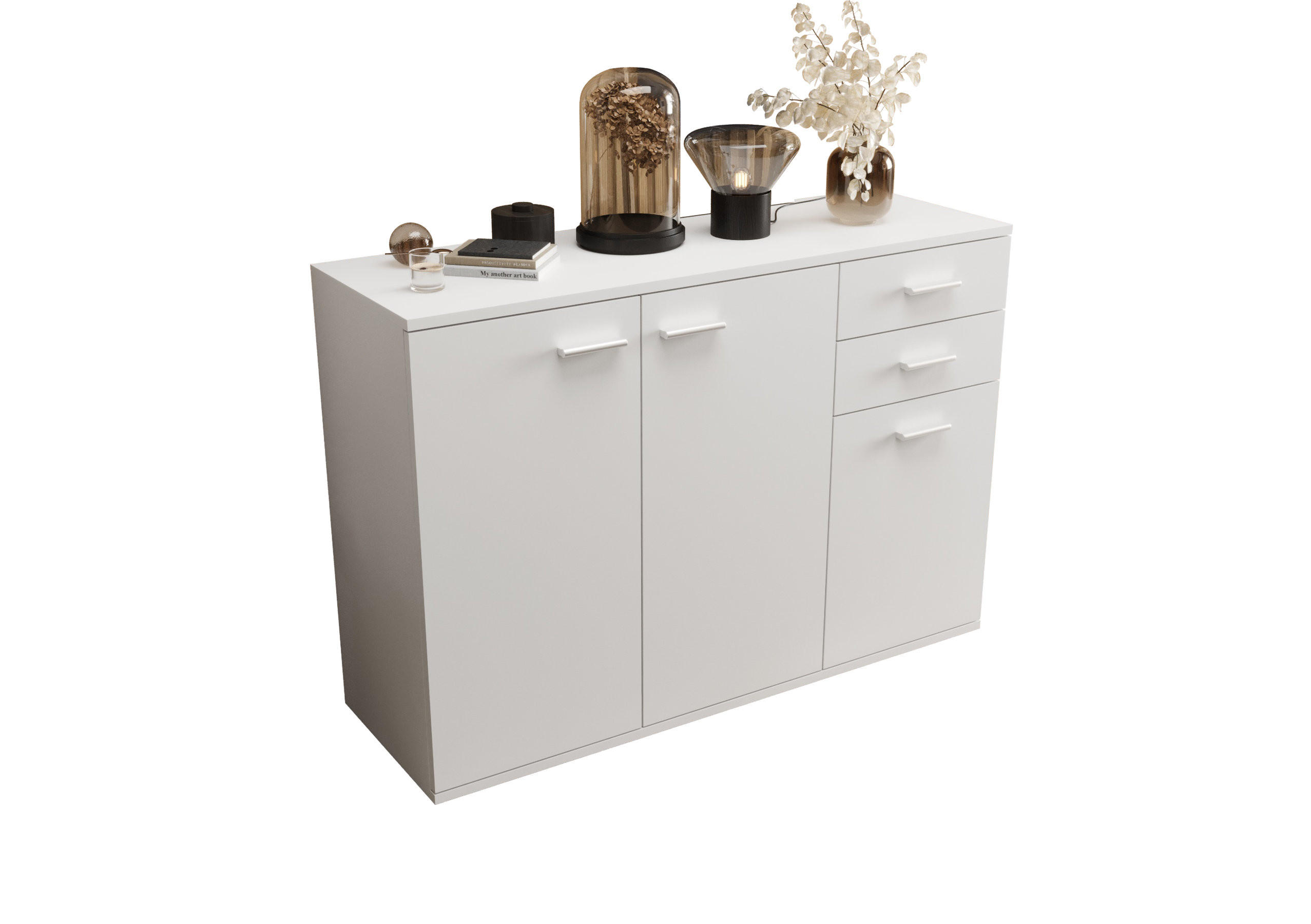 KOMMODE London LMK 3D2S mit 3 Türen, Sideboard in Farbe: Weiß, Größe: 106 x 75 x 35 cm - Weiß, Holzwerkstoff (106/75/35cm) - O-Sofa