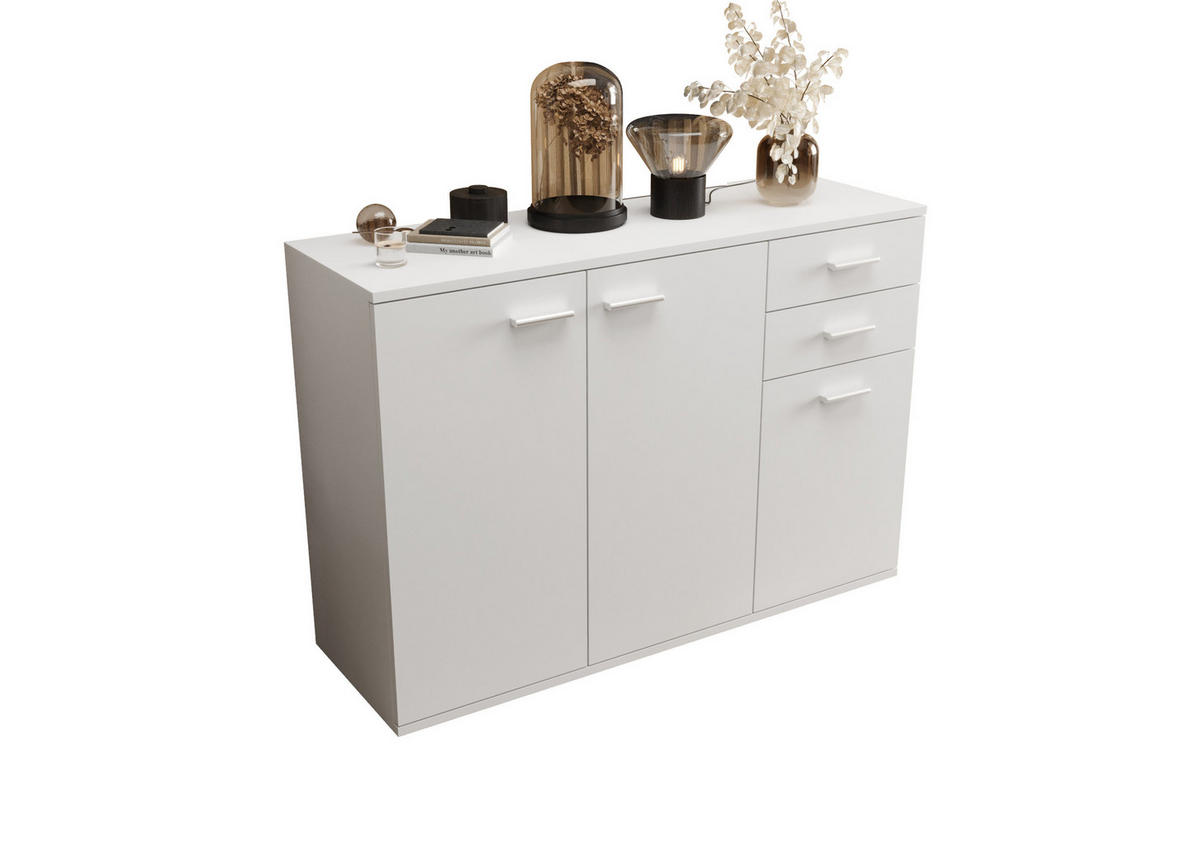 KOMMODE London LMK 3D2S mit 3 Türen, Sideboard in Farbe: Weiß, Größe: 106 x 75 x 35 cm - Weiß, Holzwerkstoff (106/75/35cm) - O-Sofa