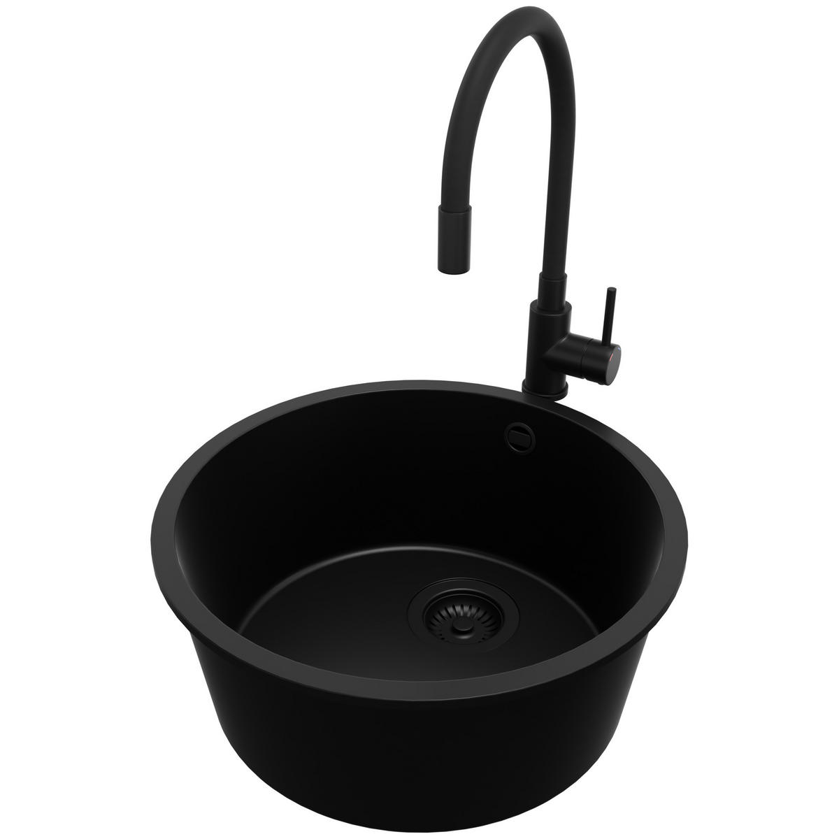 GRANITSPÜLE Valletta Slim, 2-er set Alles Schwarz 46/46 cm 1 Becken + Küchenarmatur 40/38 cm + Ablauf-Set ab 50er Unterschrank - Schwarz, Kunststoff (46/20/46cm) - Primagran