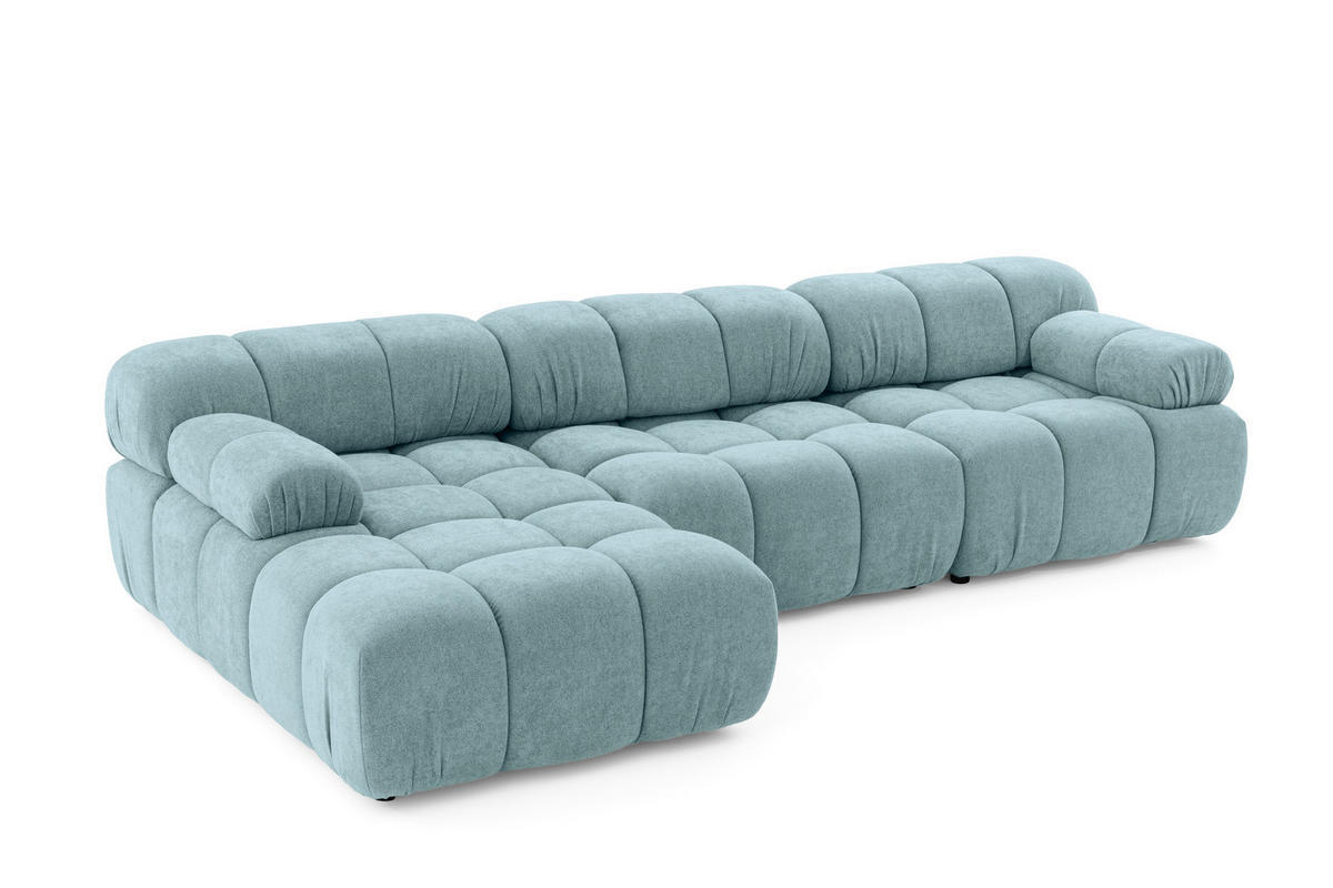 MODULARES Ecksofa MOMENTUM L, Links, Breite 282 cm, strukturierter Stoff, Hellblau - Chromfarben/Hellblau, Holz/Textil (282/155cm) - Muffo