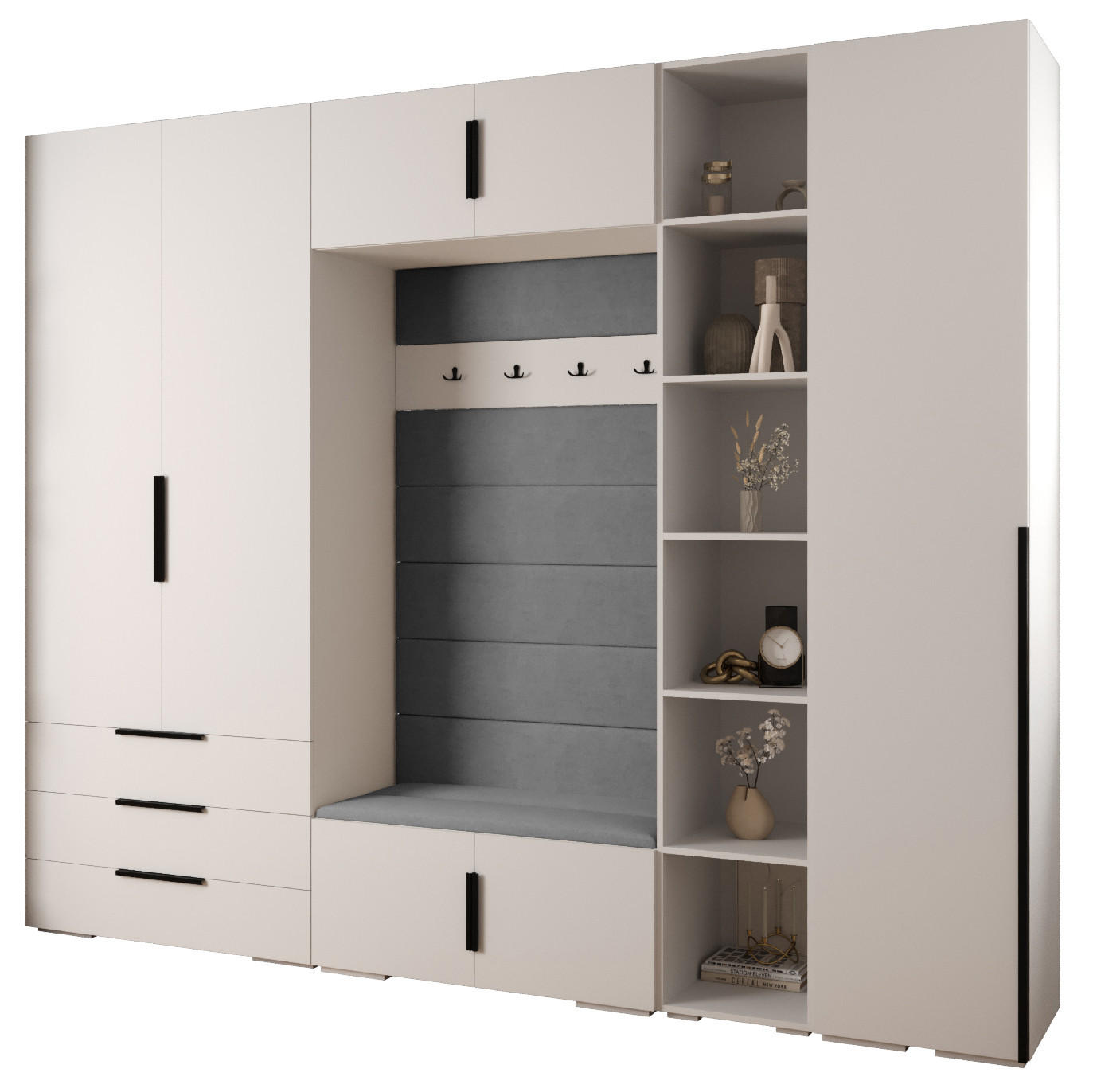 Abiks Möbel Garderoben-Set Weiß, Grau, Schwarz 290x236.7x47 cm