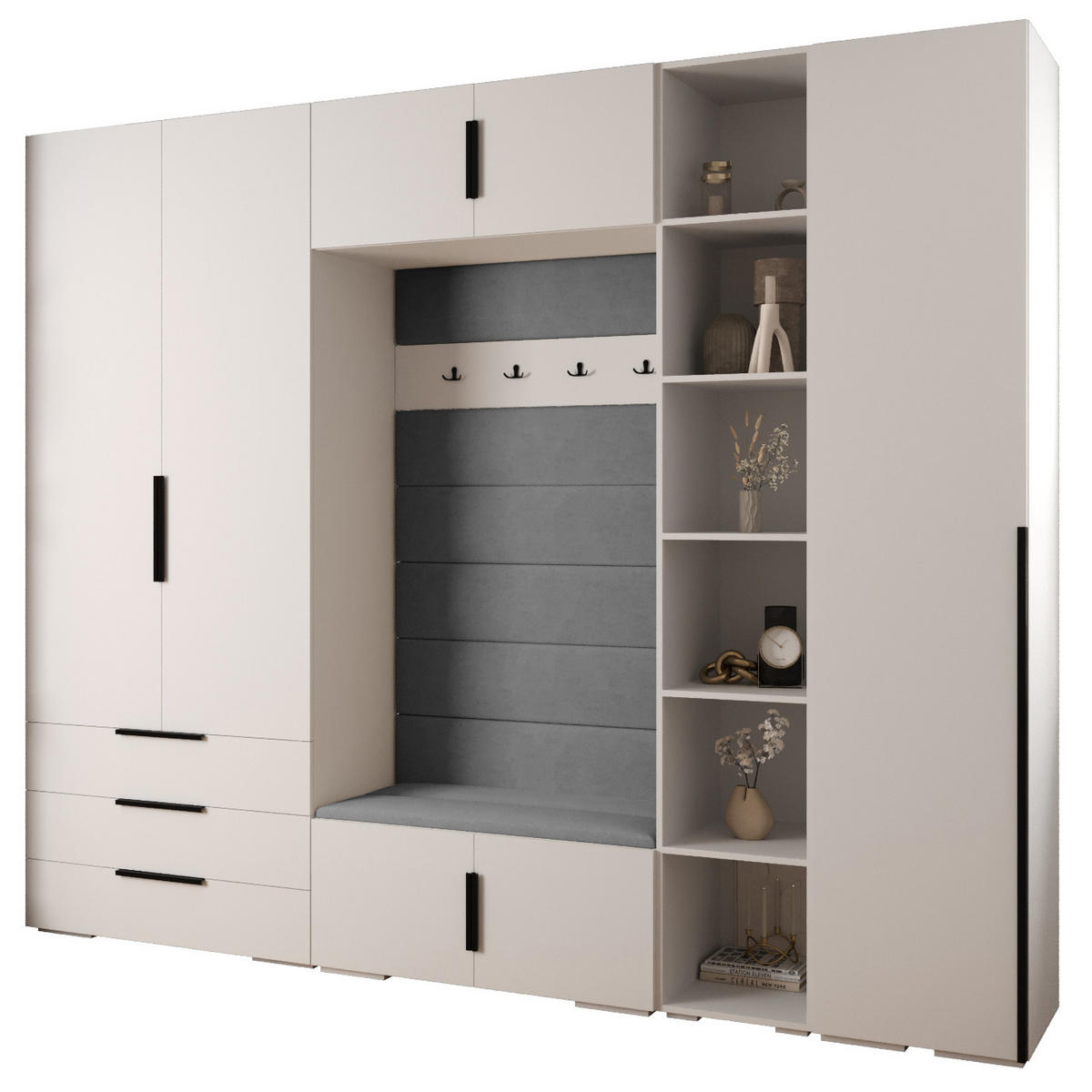 GARDEROBEN-SET 236,7/290/47 - Schwarz/Weiß, Holz/Kunststoff (290/236.7/47cm) - Abiks Möbel