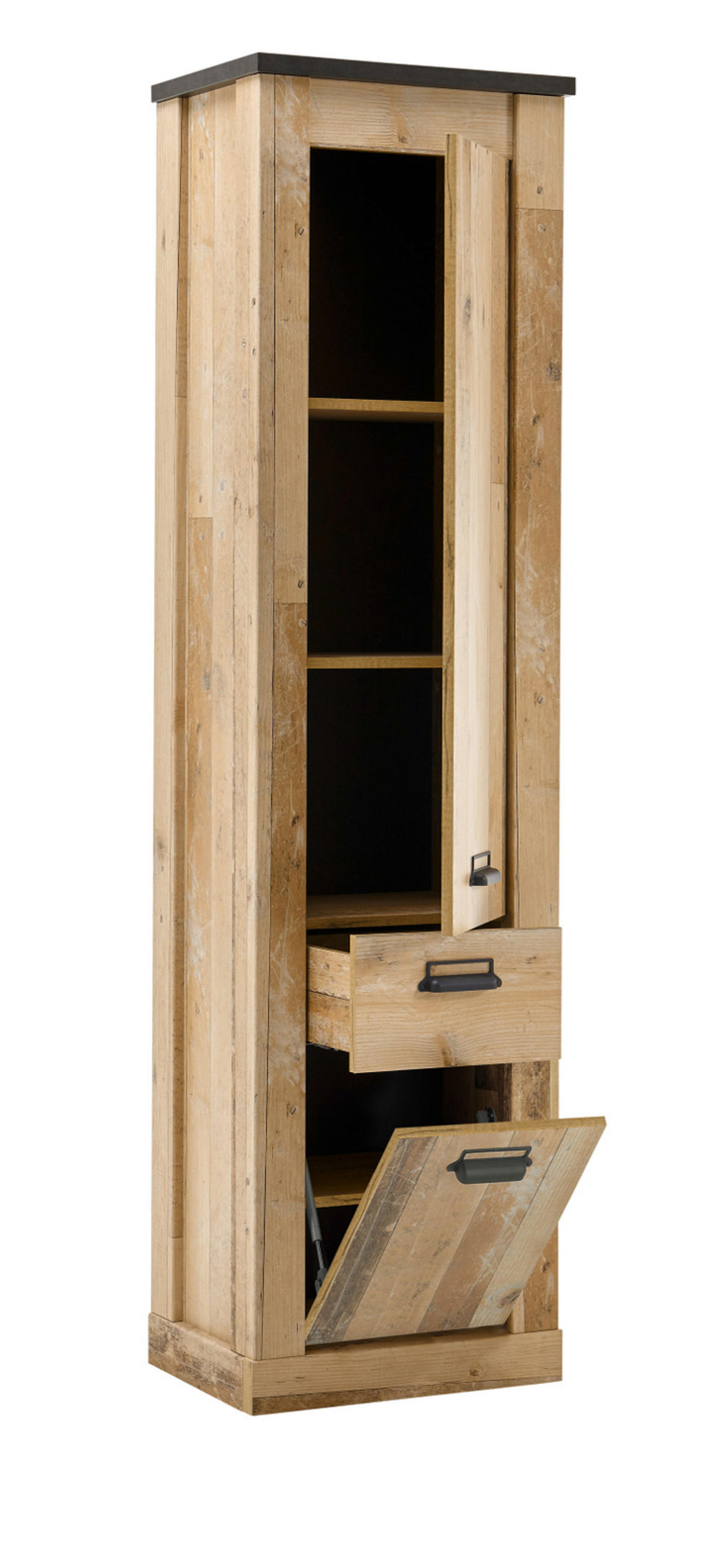 SCHUHSCHRANK Mehrzweckschrank Used Wood Vintage 50 x 200 cm mit Soft-Close - Anthrazit/Schwarz, Holzwerkstoff/Metall (51/201/38cm) - Furn.Design