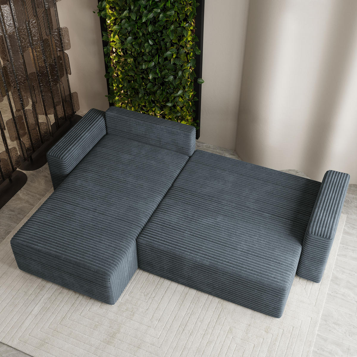 ECKSOFA CALTI T Grau Kordstoff mit Schlaffunktion - Grau, Holzwerkstoff/Textil (283/183cm) - MASSENO