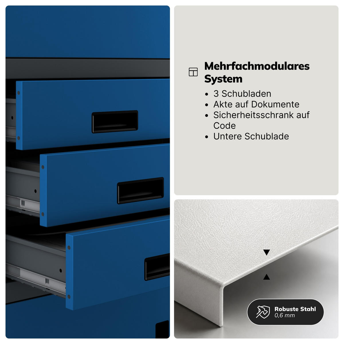 AKTENSCHRANK FILIP II 185x90x40 cm - Blau/Anthrazit, Metall (90/185/40cm) - Jan Nowak