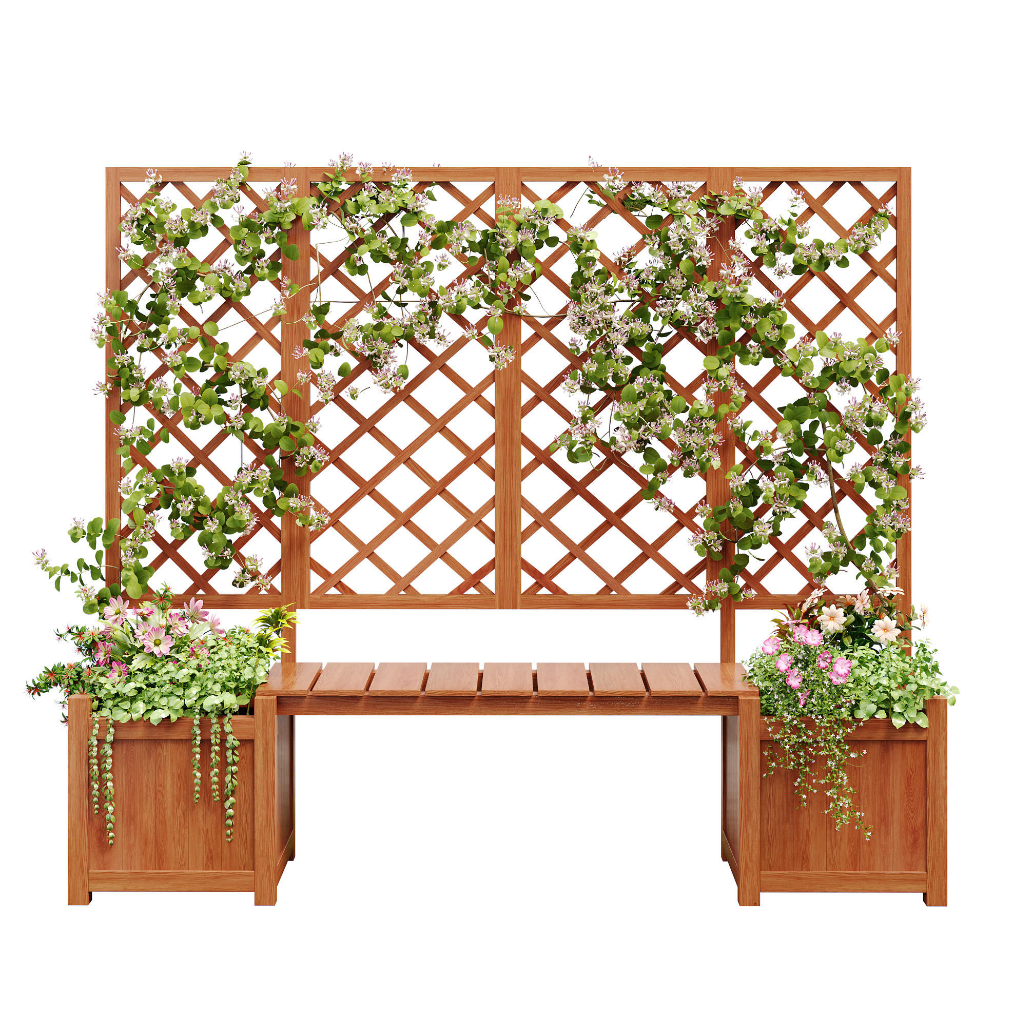 BLUMENKASTENHALTER aus Massivholz 169x145x42 cm in Natur mit Spalier & Sitzfläche - Naturfarben, Holz (42/145/169cm) - Modfu
