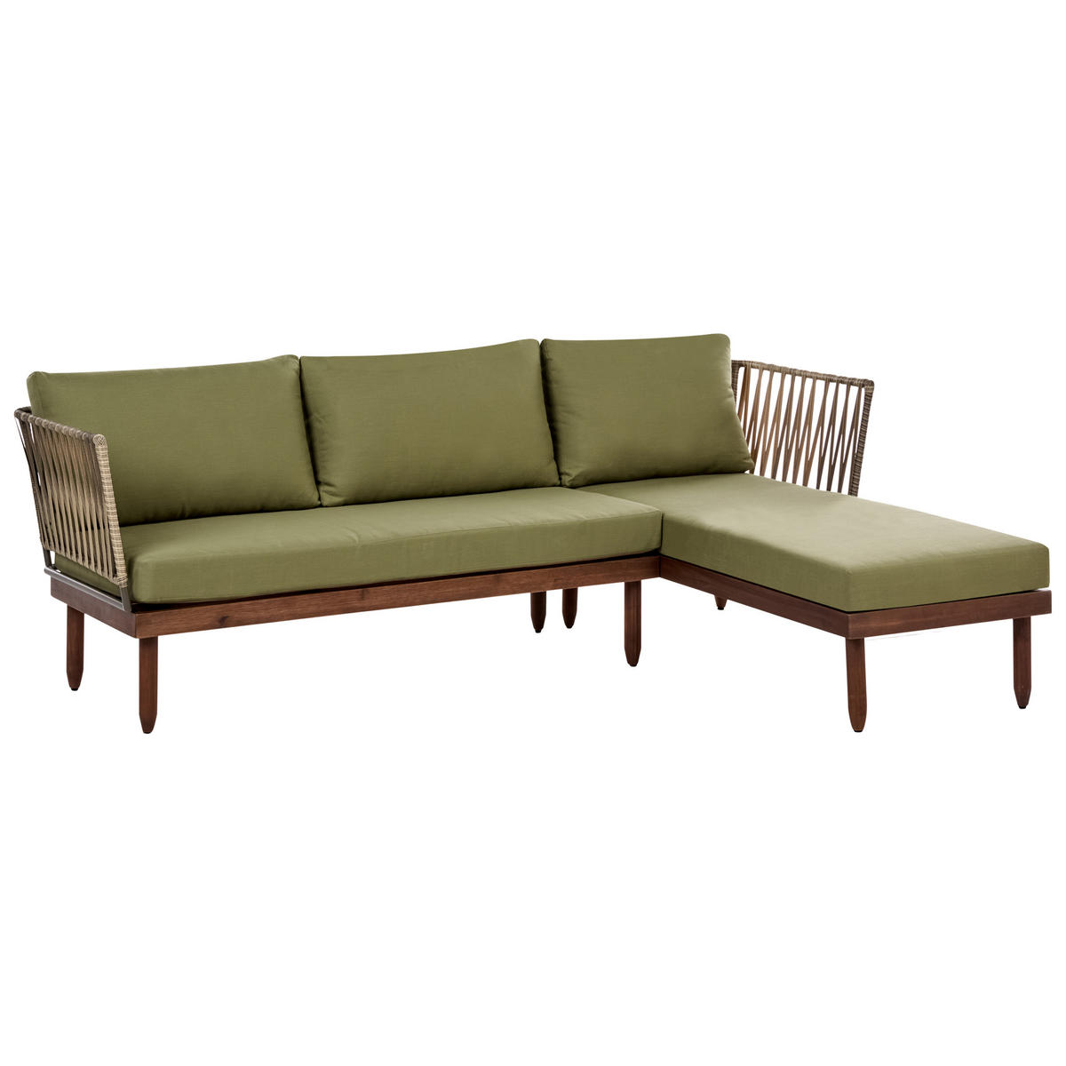 LOUNGE-SET mit Tisch 4-Sitzer Akazienholz linksseitig Dunkelbraun/Grün Cremona - Braun/Grün, Holz - Beliani