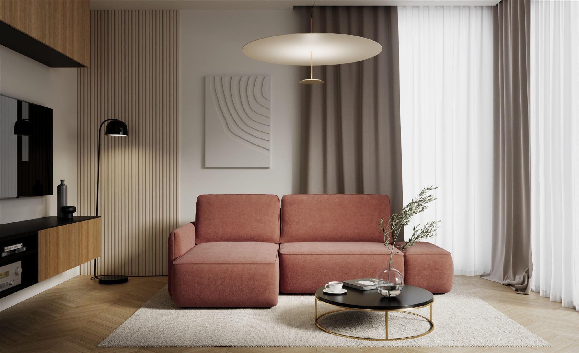 ECKSOFA Luka Mit Schlaffunktion - Rotbraun, Holzwerkstoff/Textil (229/148cm) - Fun Möbel