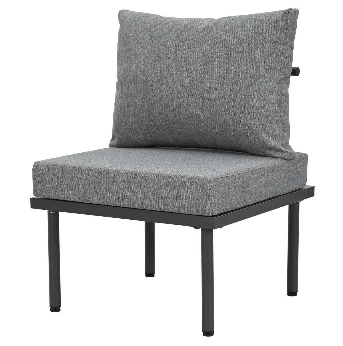 GARTEN-LOUNGE-SET 6-teilig mit verstellbaren Füßen, abnehmbaren Bezügen und Glastischplatte, Grau - Grau, Metall - Redom