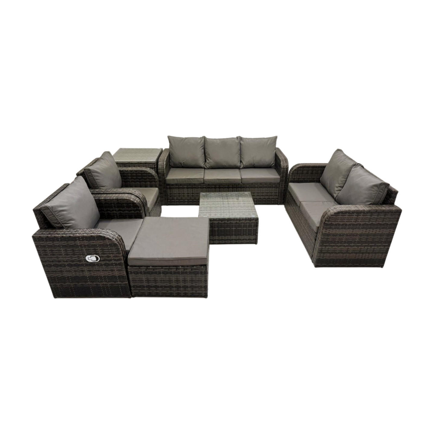 GARTENSOFA SET mit Couchtisch Polyrattan Dunkelgrau 7-teilige - Dunkelgrau/Grau, Glas/Kunststoff - Fimous