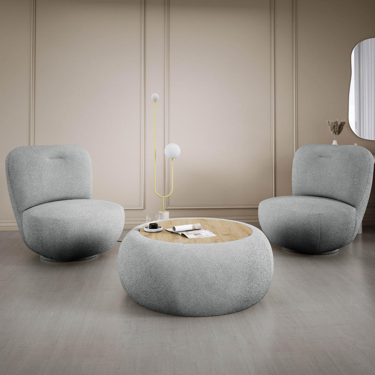 DREHSESSEL LUIS, Freistehend, Sitz drehbar 360°, 39x82x56 cm, DUNKELGRAU - Dunkelgrau, Holz/Textil (82/72/66cm) - DomoHome