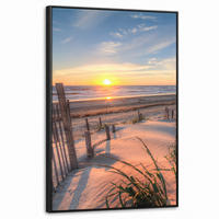 LEINWAND Bilder mit Rahmen - Strand - Meer - Düne - Sonnenuntergang - Landschaft - 60x90 - Beige, Textil (60/90cm) - MuchoWow