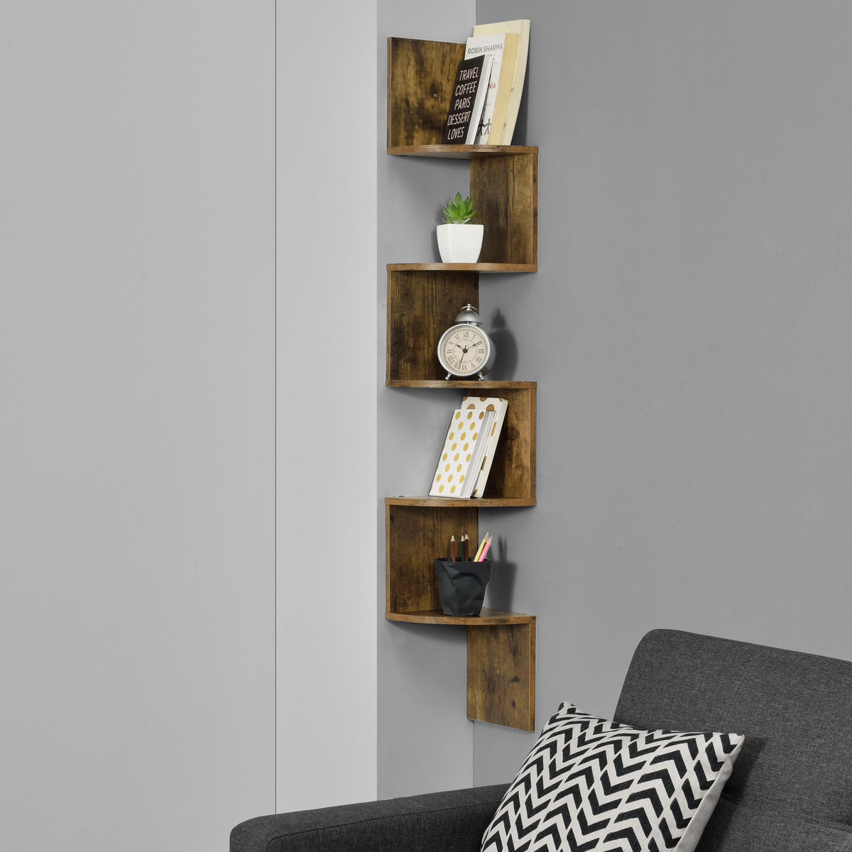WANDREGAL Lysaker - Walnussfarben, Holzwerkstoff (123/19.5/19.5cm) - [en.casa]