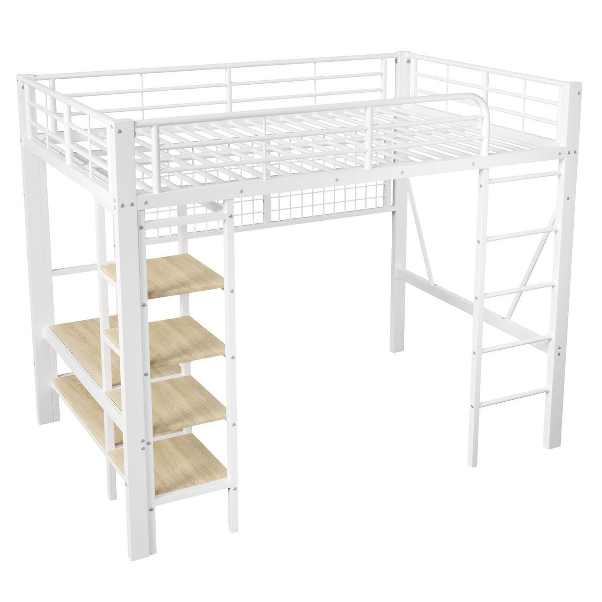 HOCHBETT 140/200 cm Weiß mit LED und Kleiderstange ohne Matratze - Weiß, Metall (140/200cm) - MIVRAY