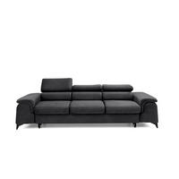 3-SITZER-SOFA PLAZA mit Schlaffunktion 127x195 Velours Dunkelgrau - Dunkelgrau/Schwarz, Holz/Textil (260/90/100cm) - Muffo
